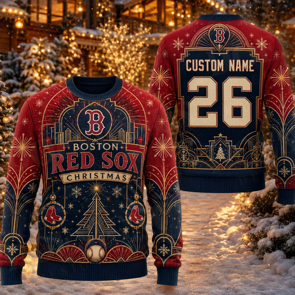 Custom Name And Number Boston Red Sox Heritage Noel Christmas Ugly Sweater 2026