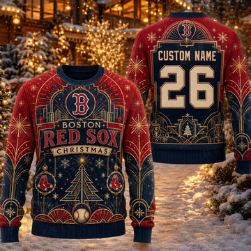 Custom Name And Number Boston Red Sox Heritage Noel Christmas Ugly Sweater 2026