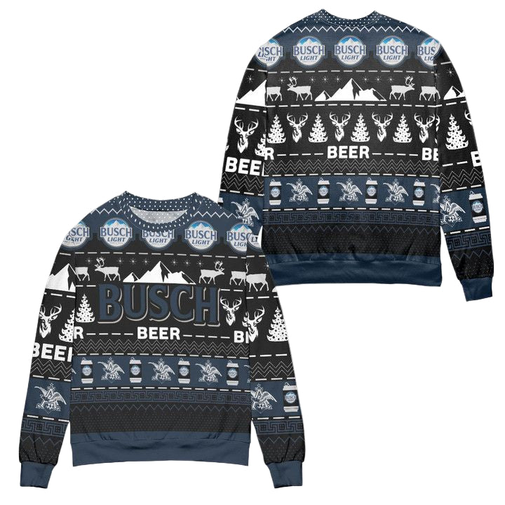 Busch Beer Reindeer Pattern Ugly Christmas Sweater ? Black Navy ? Usalast