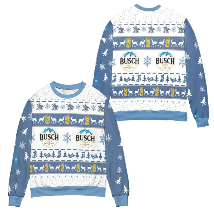 Busch Beer Snowflake Socks Pattern Ugly Christmas Sweater ? Blue White ? Usalast