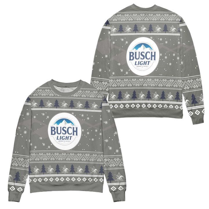 Busch Light Beer Pine Tree Snowflake Ugly Christmas Sweater ? Gray ? Usalast