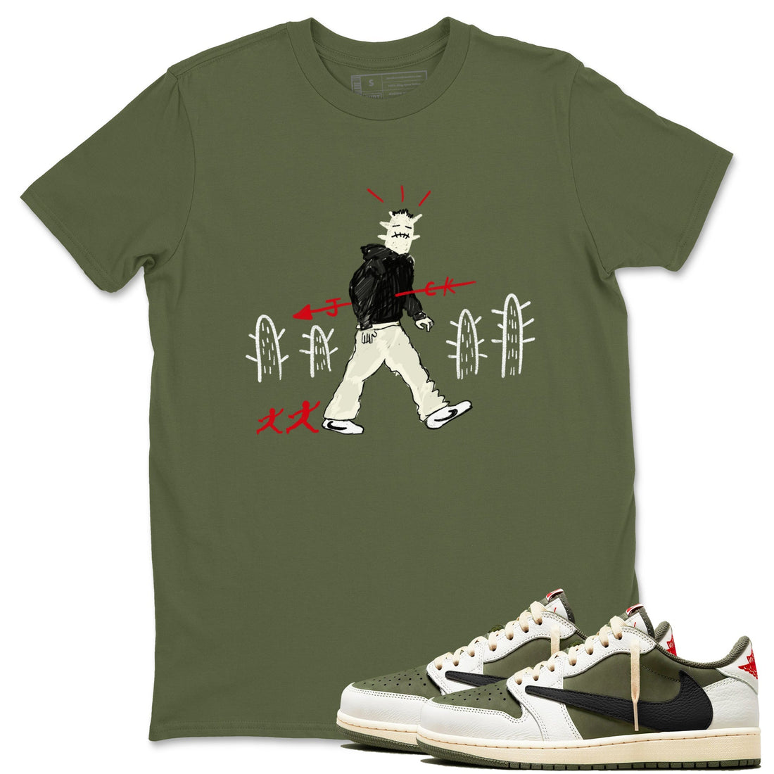 Cactus Man Sneaker Tees - Air Jordan 1 Travis Scott Medium Olive