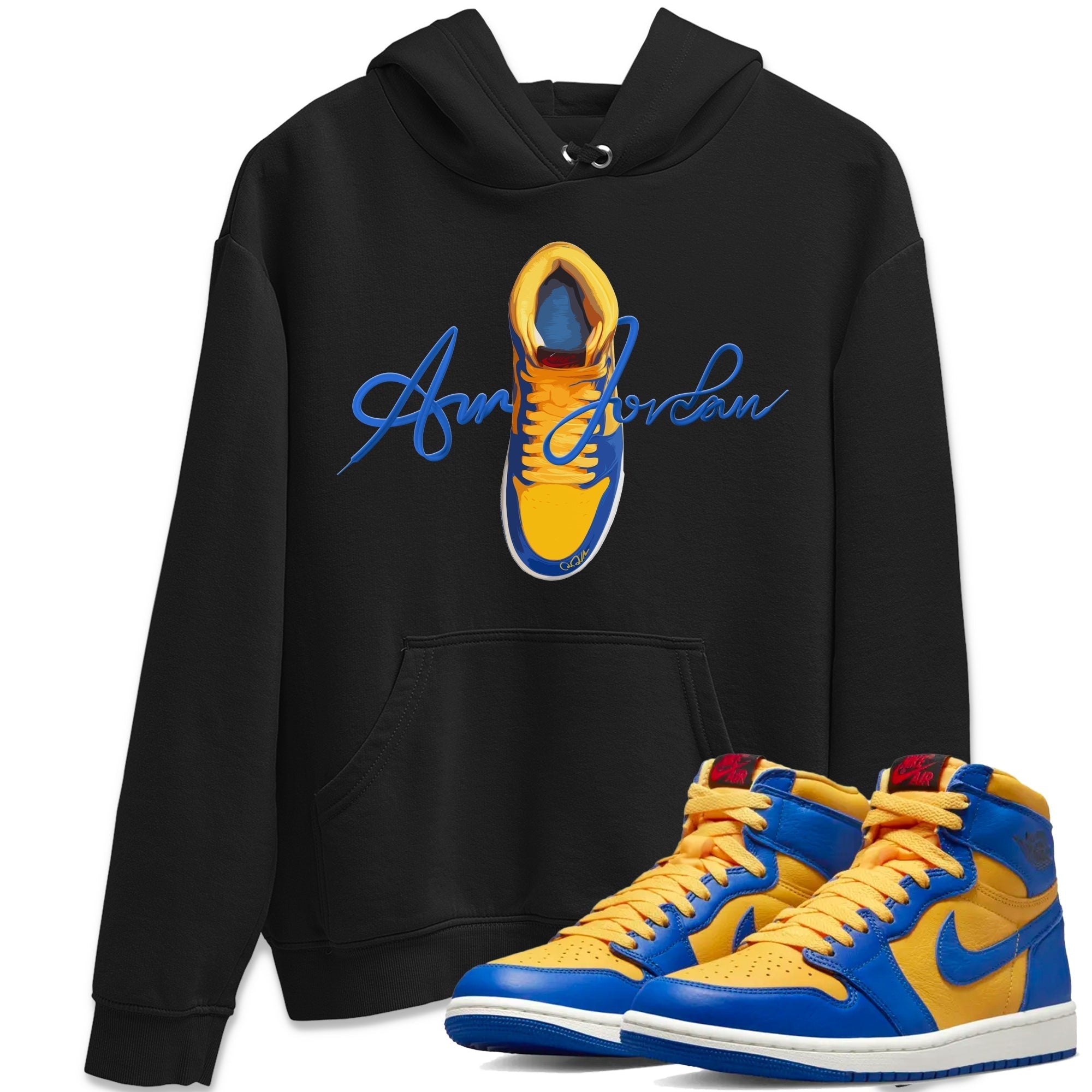 Caligraphy Shoe Lace Unisex Tops - Air Jordan 1 Game Royal Varsity Maize