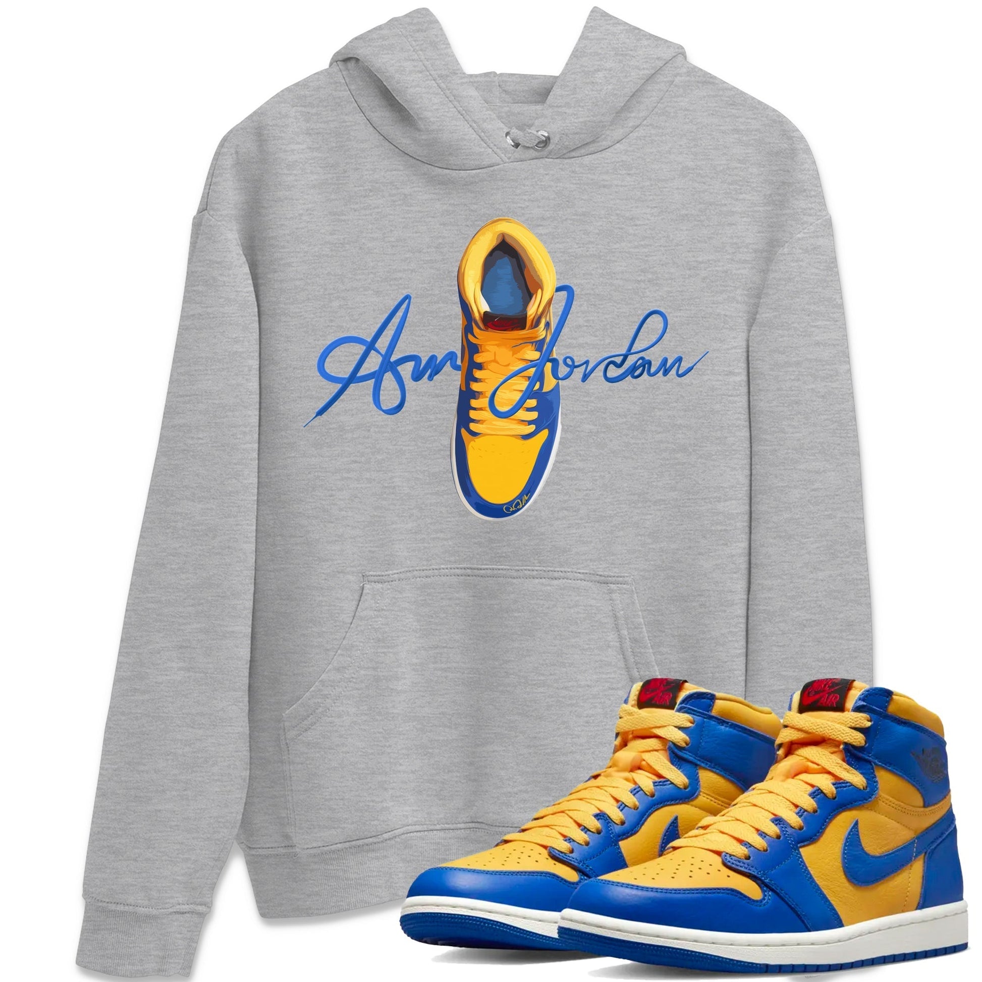 Caligraphy Shoe Lace Unisex Tops - Air Jordan 1 Game Royal Varsity Maize