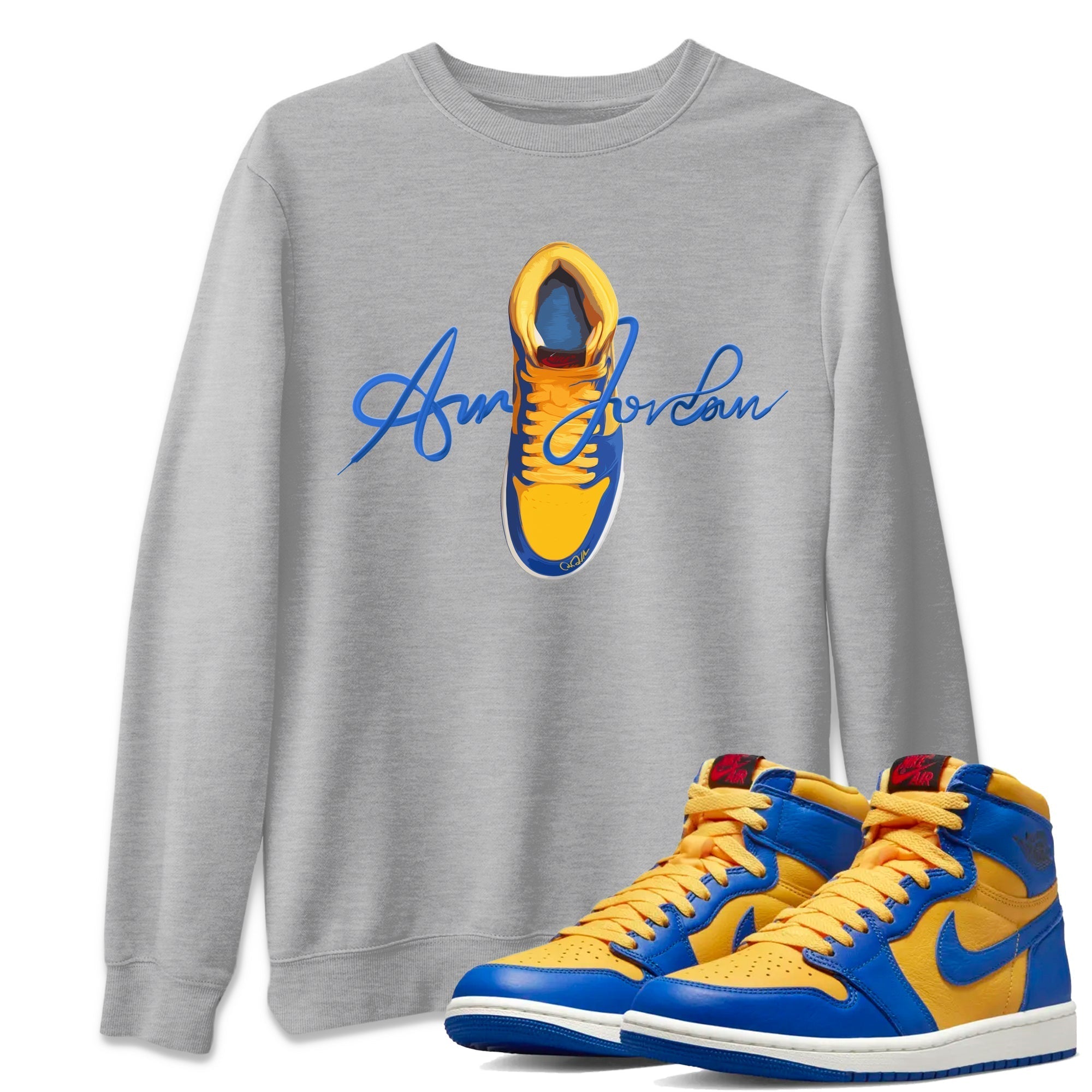 Caligraphy Shoe Lace Unisex Tops - Air Jordan 1 Game Royal Varsity Maize