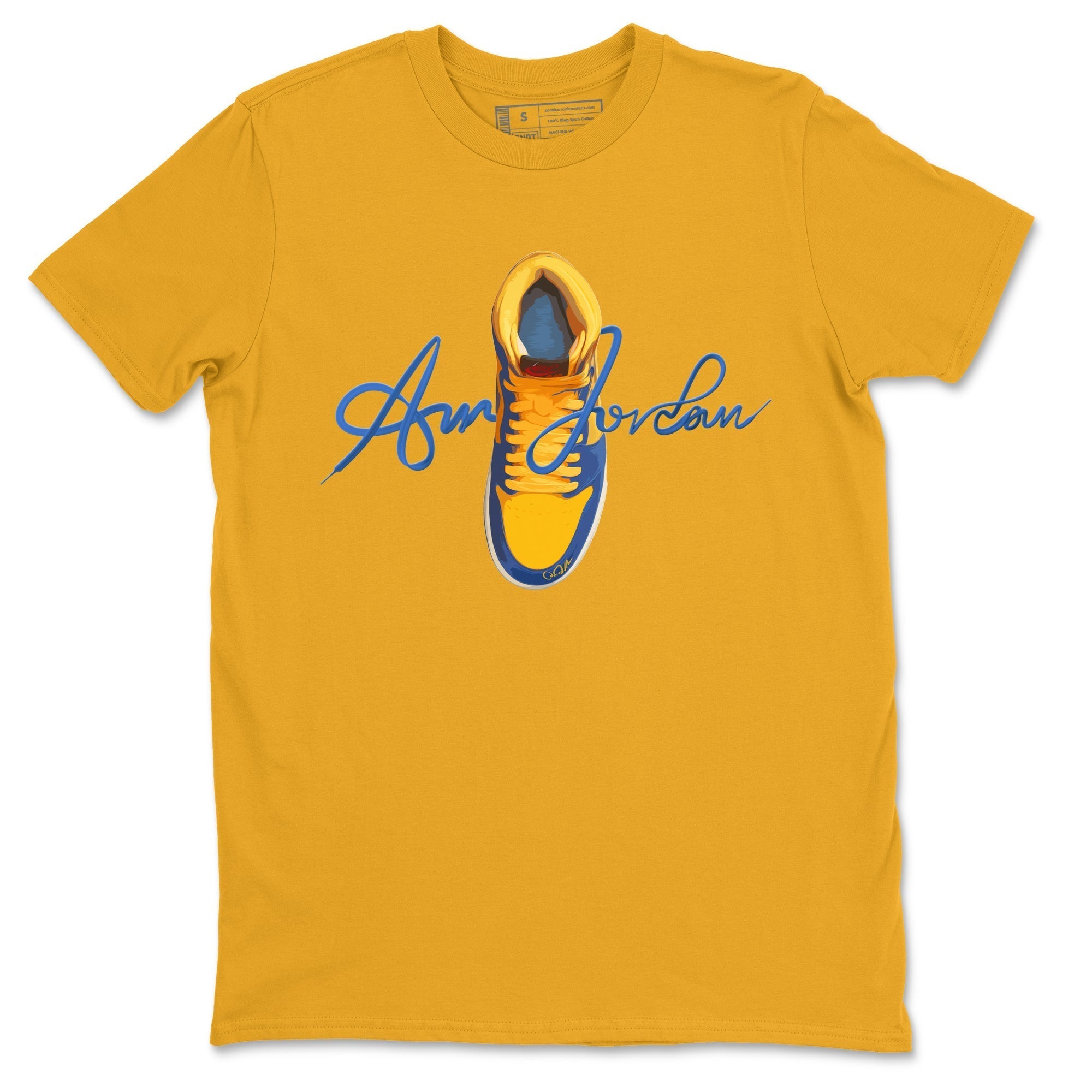 Caligraphy Shoe Lace Unisex Tops - Air Jordan 1 Game Royal Varsity Maize