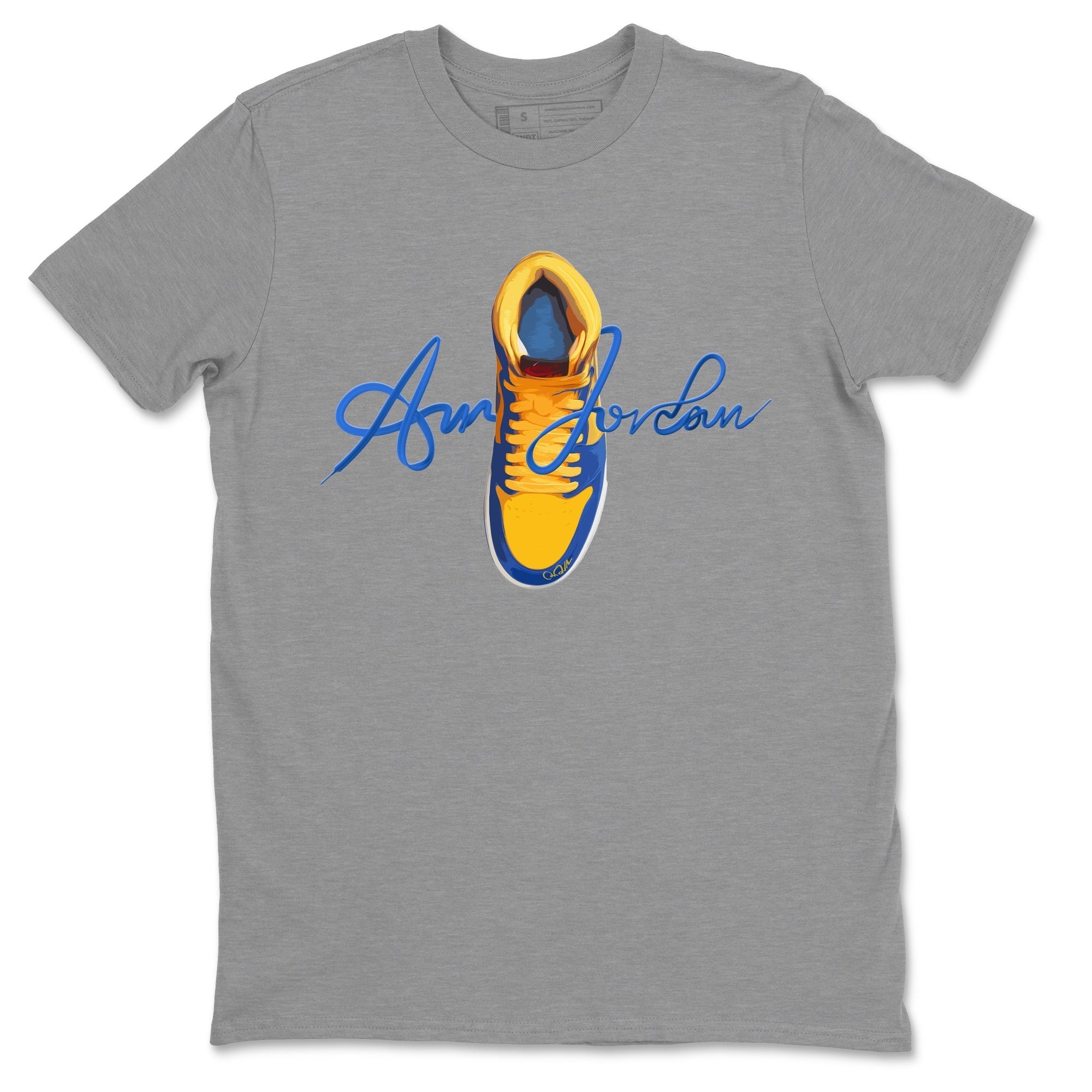Caligraphy Shoe Lace Unisex Tops - Air Jordan 1 Game Royal Varsity Maize