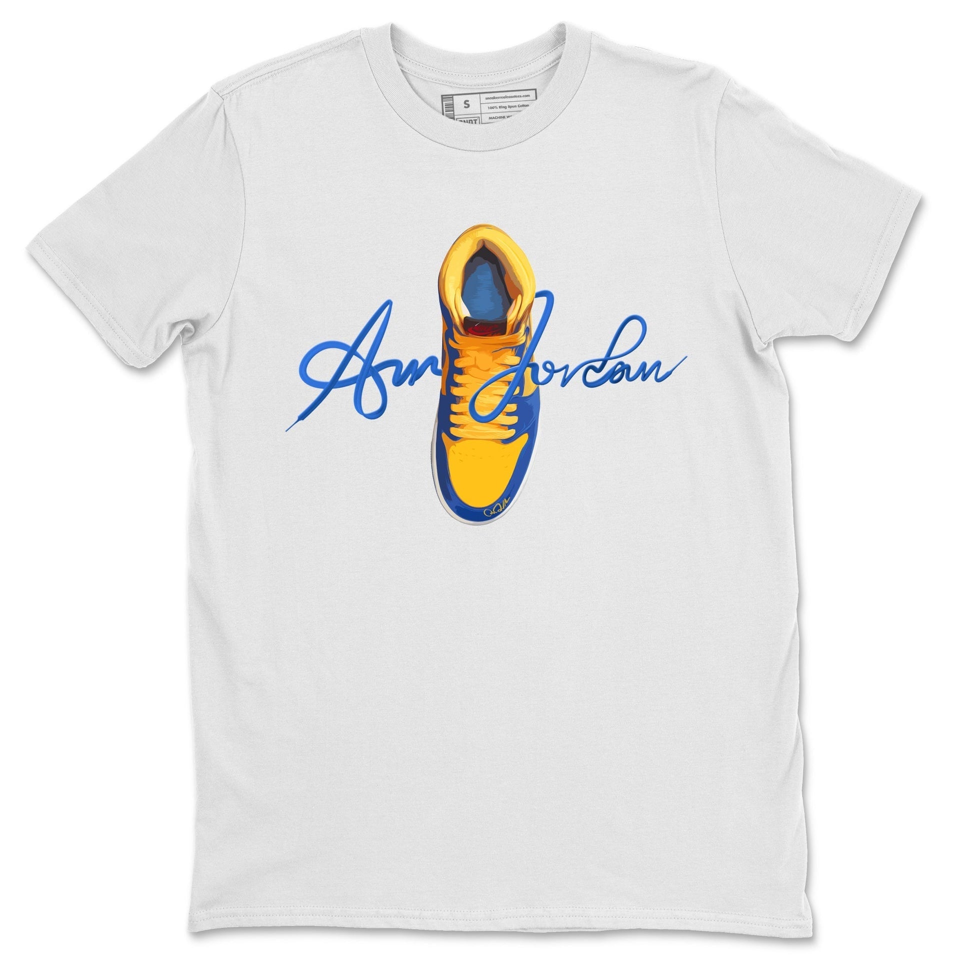 Caligraphy Shoe Lace Unisex Tops - Air Jordan 1 Game Royal Varsity Maize