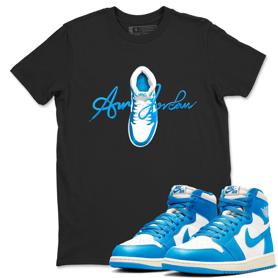Caligraphy Shoe Lace Sneaker Tees - Air Jordan 1 UNC Reimagined