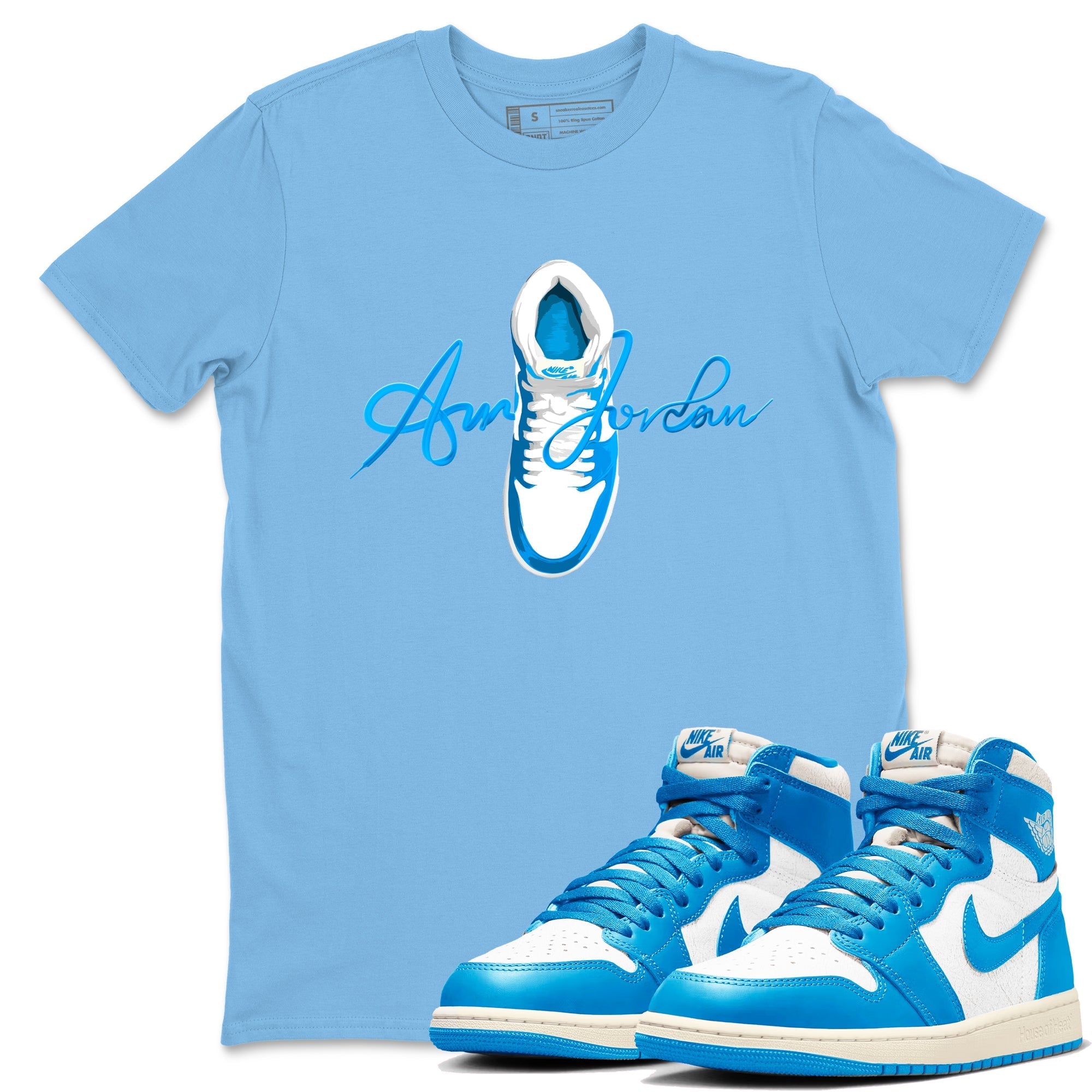 Caligraphy Shoe Lace Sneaker Tees - Air Jordan 1 UNC Reimagined