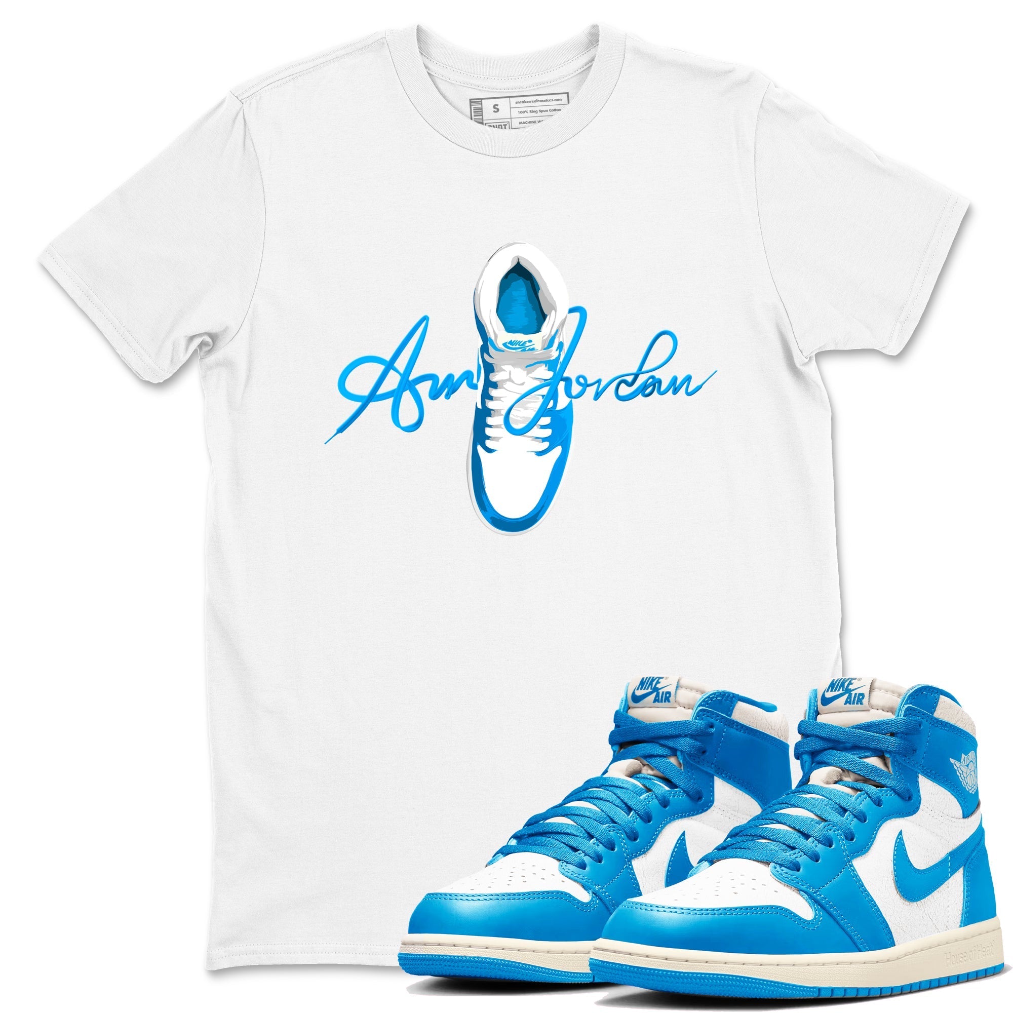 Caligraphy Shoe Lace Sneaker Tees - Air Jordan 1 UNC Reimagined