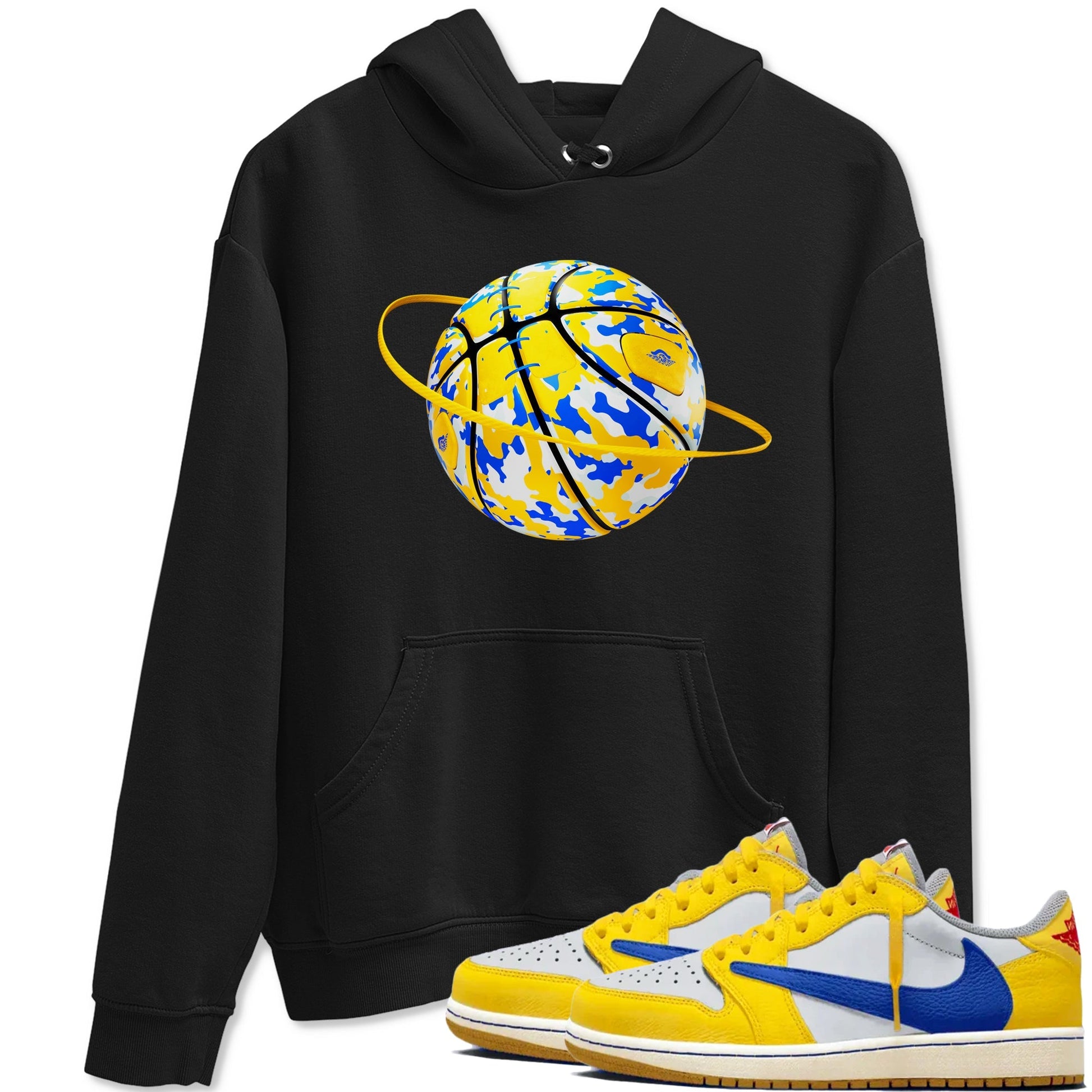 Camo Basketball Planet Sneaker Tees - Air Jordan 1 Travis Scott Canary