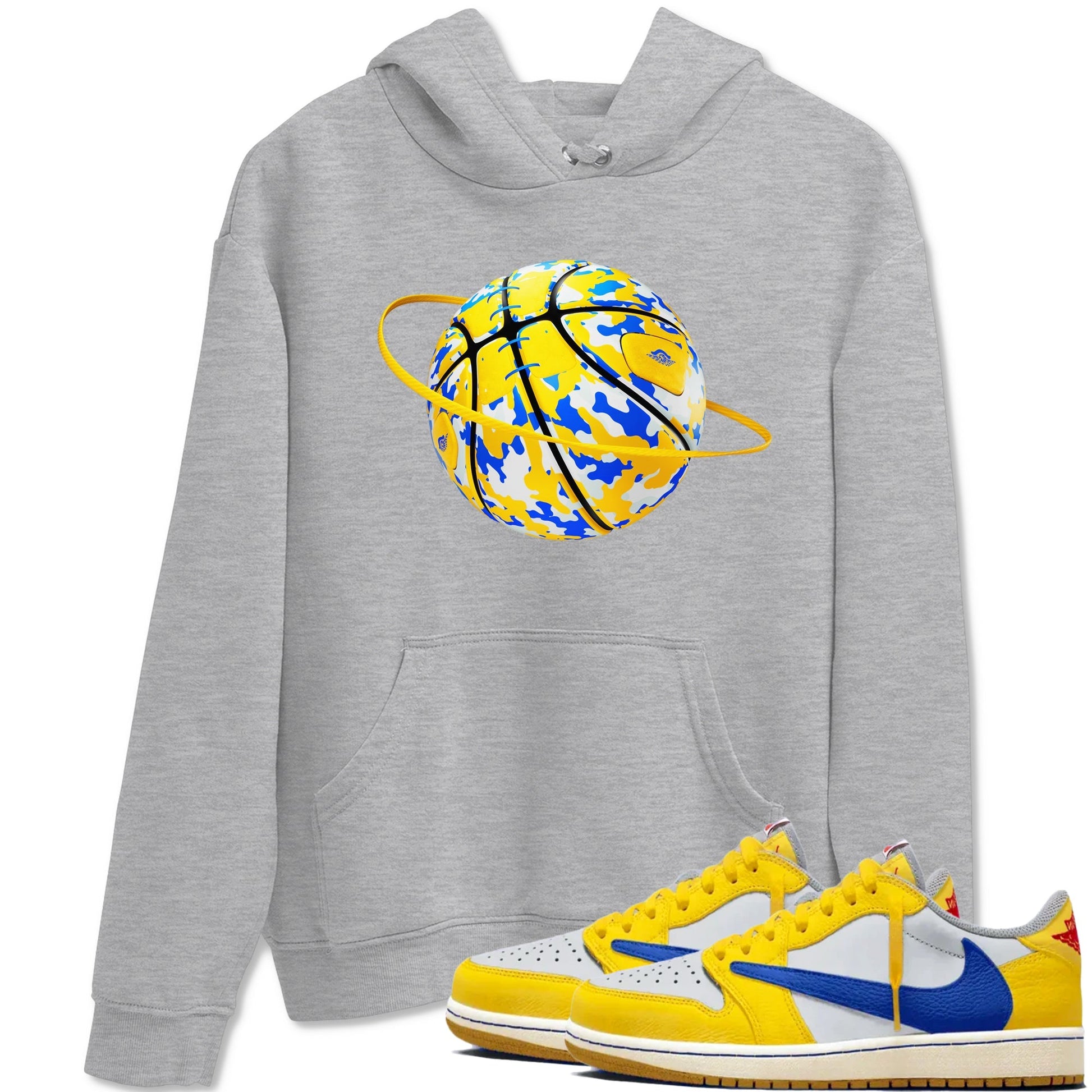 Camo Basketball Planet Sneaker Tees - Air Jordan 1 Travis Scott Canary