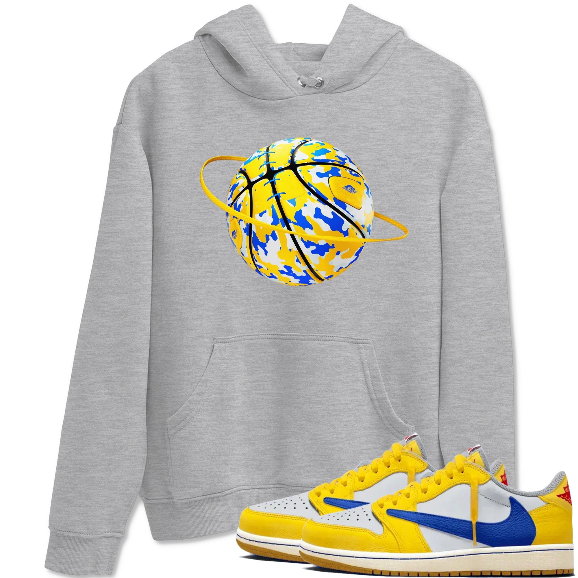 Camo Basketball Planet Sneaker Tees - Air Jordan 1 Travis Scott Canary