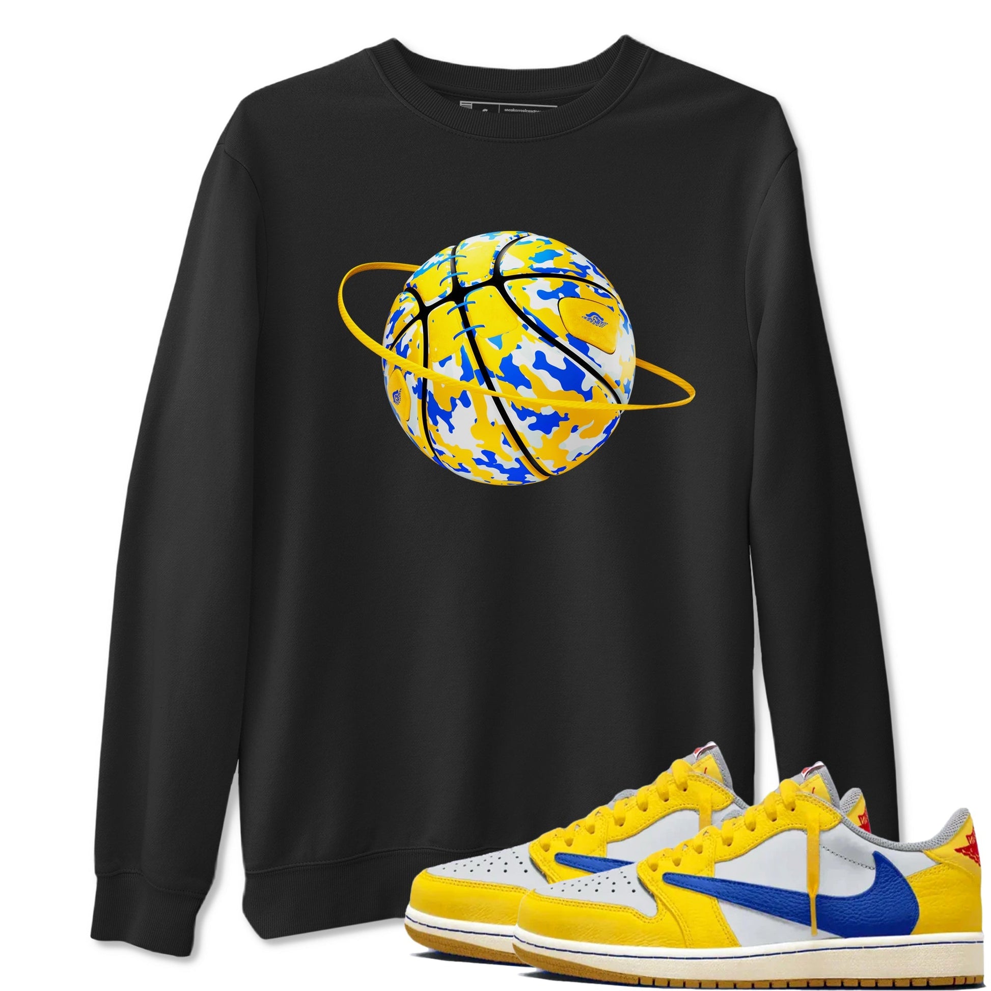 Camo Basketball Planet Sneaker Tees - Air Jordan 1 Travis Scott Canary
