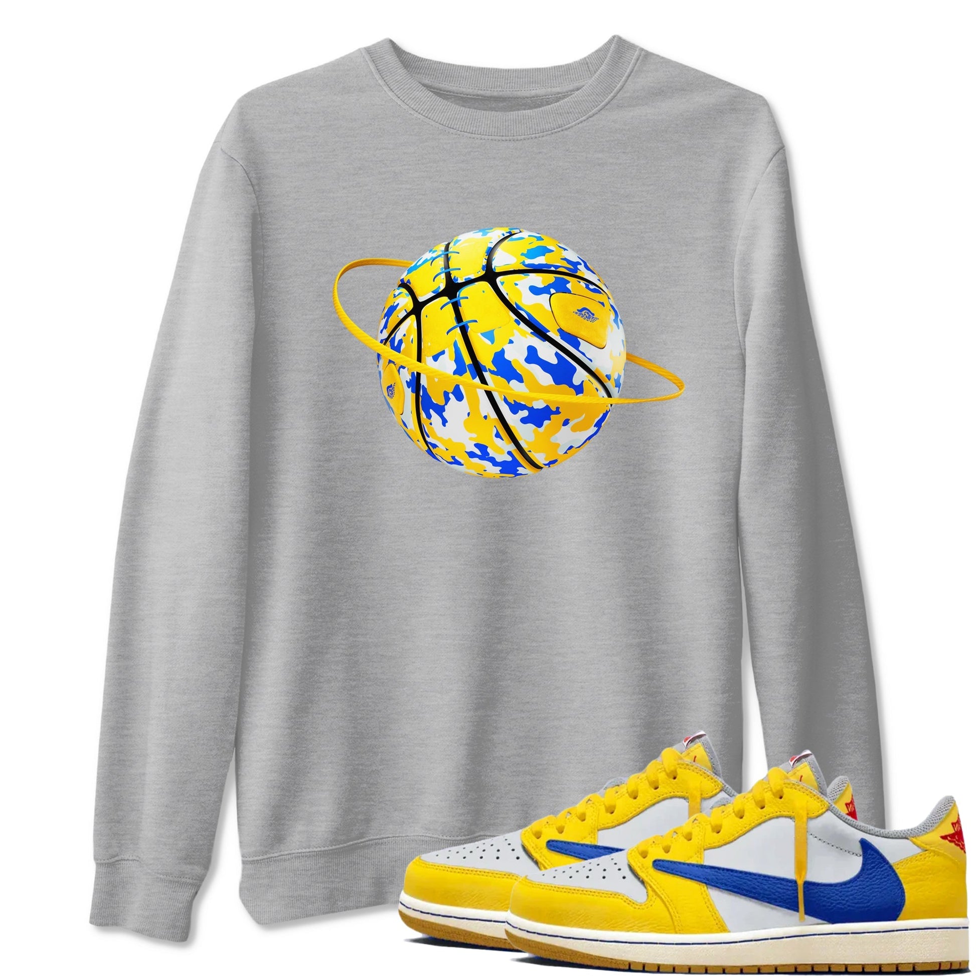 Camo Basketball Planet Sneaker Tees - Air Jordan 1 Travis Scott Canary