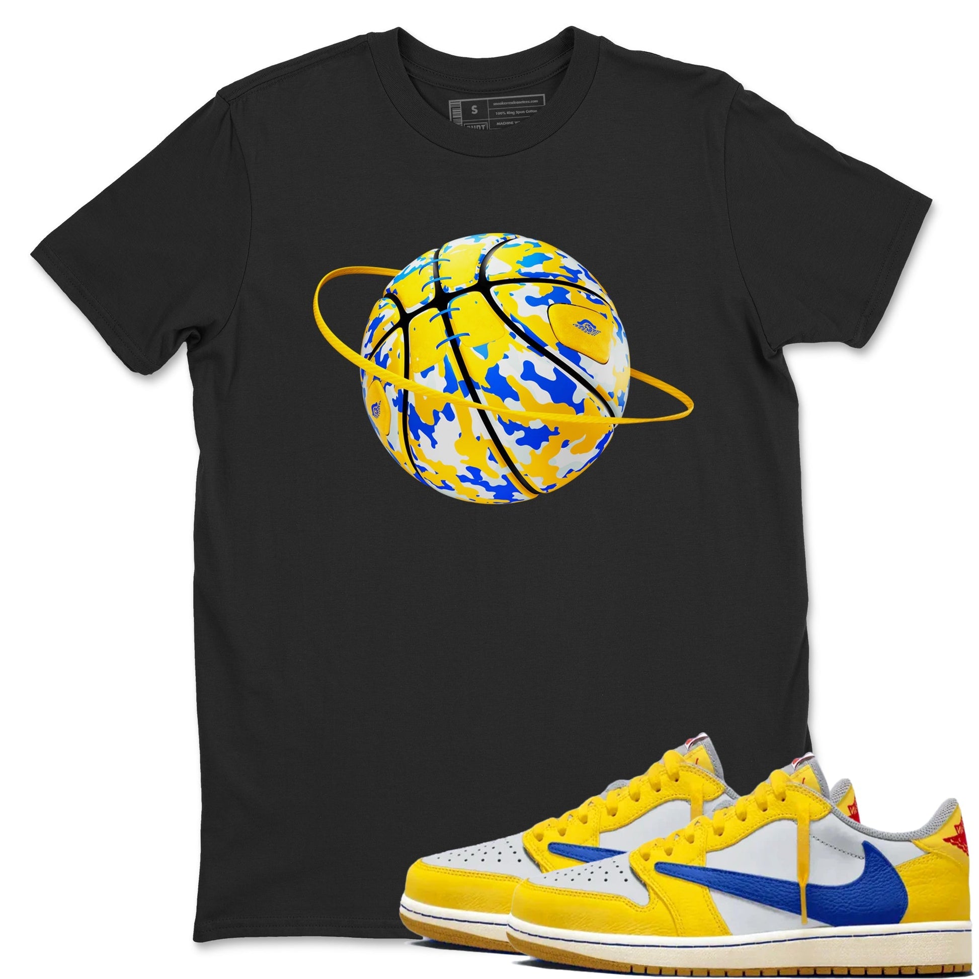 Camo Basketball Planet Sneaker Tees - Air Jordan 1 Travis Scott Canary