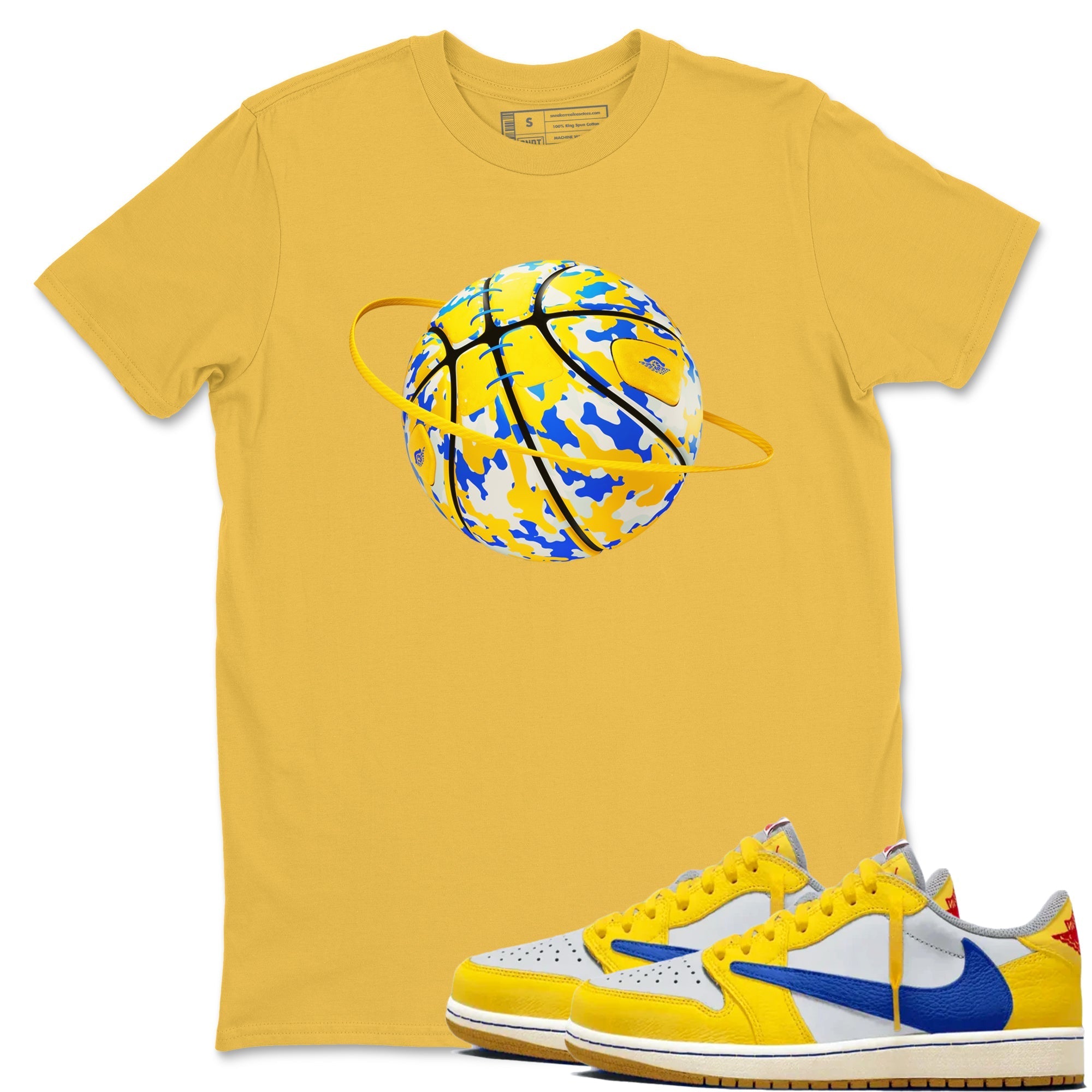 Camo Basketball Planet Sneaker Tees - Air Jordan 1 Travis Scott Canary