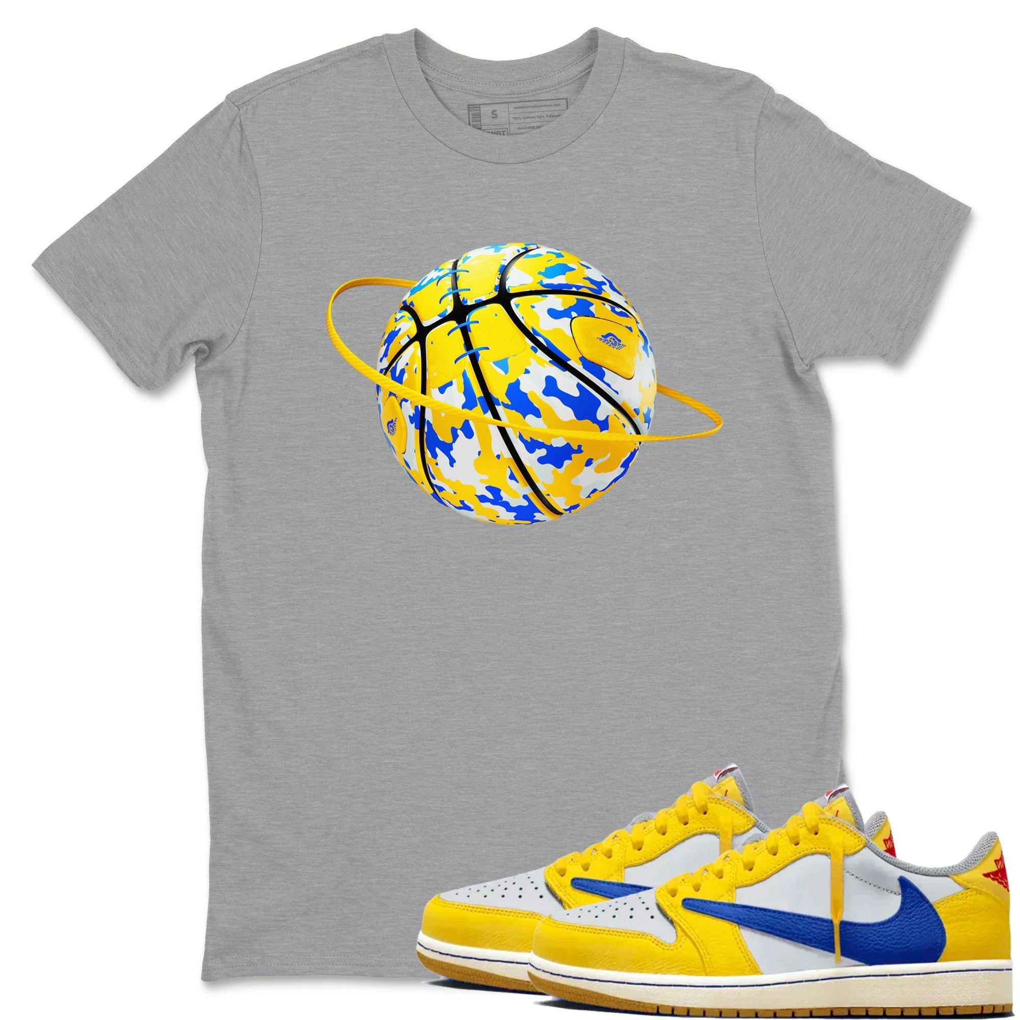 Camo Basketball Planet Sneaker Tees - Air Jordan 1 Travis Scott Canary