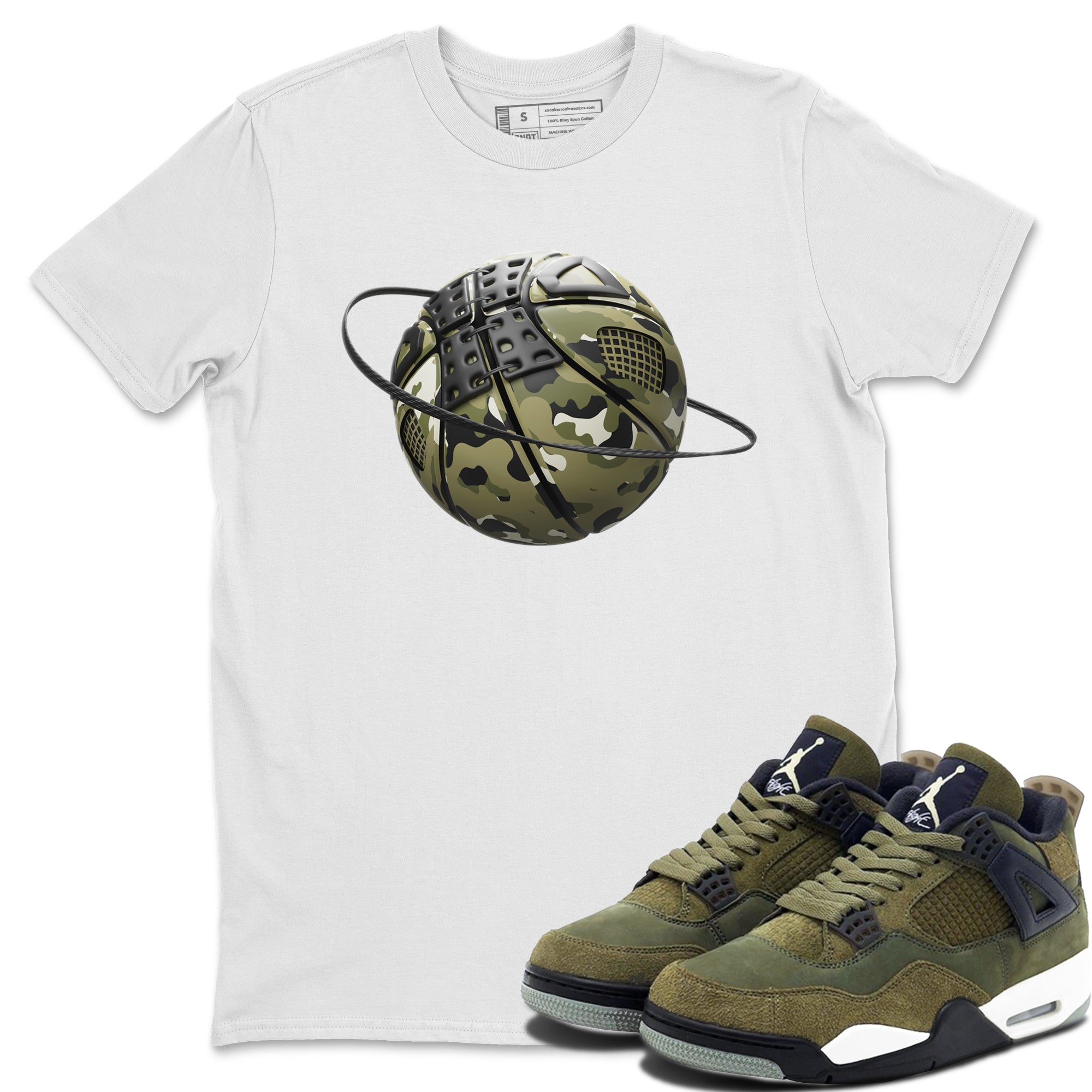 Camo Basketball Planet Sneaker Tee - Air Jordan 4 Medium Olive