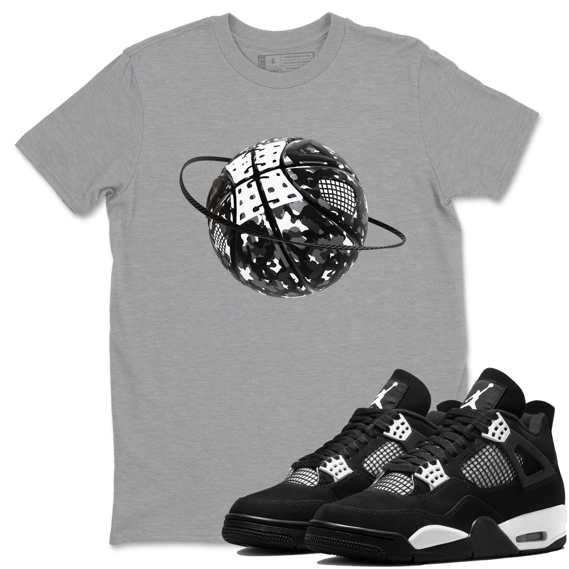 Camo Basketball Planet Sneaker Tees - Air Jordan 4 White Thunder