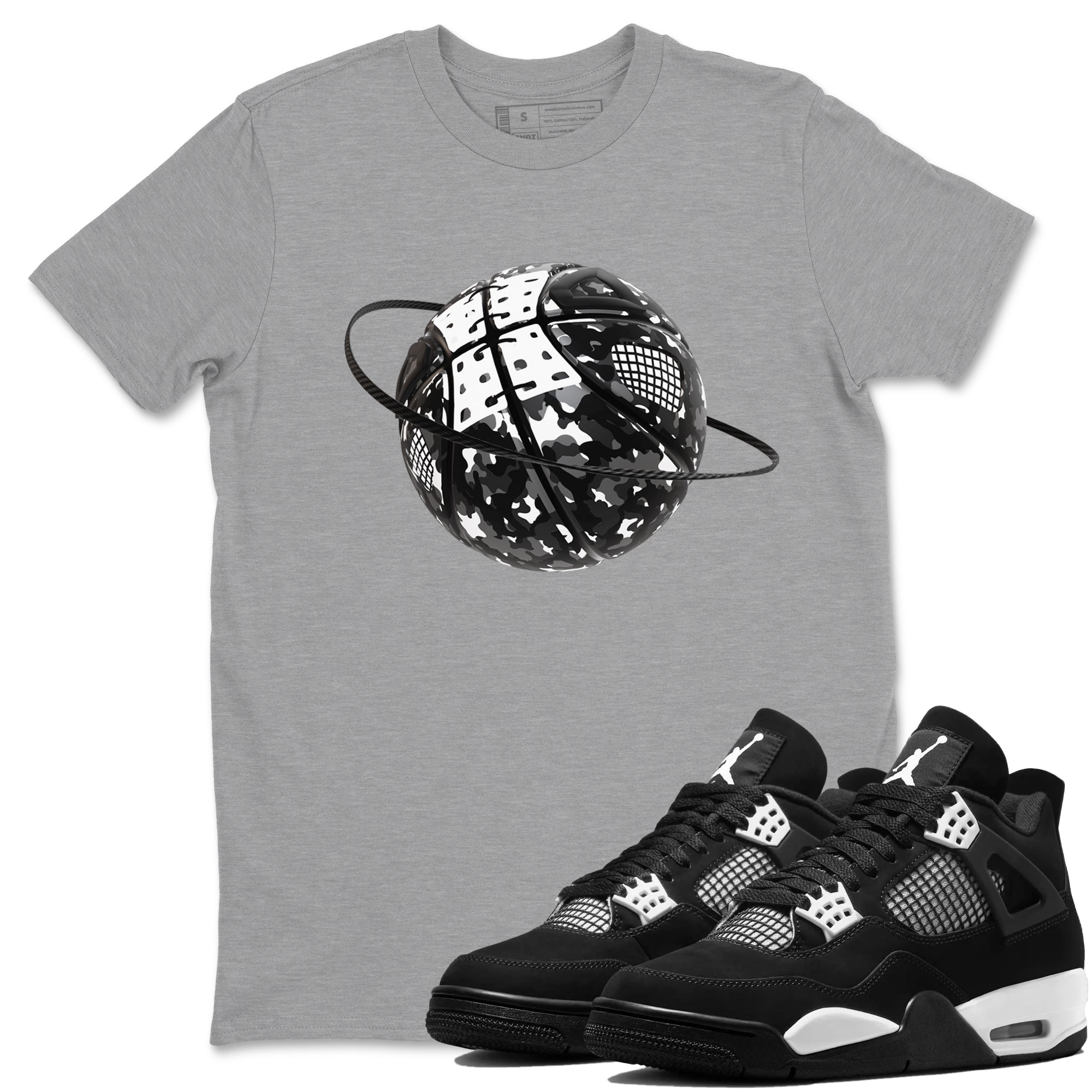 Camo Basketball Planet Sneaker Tees - Air Jordan 4 White Thunder