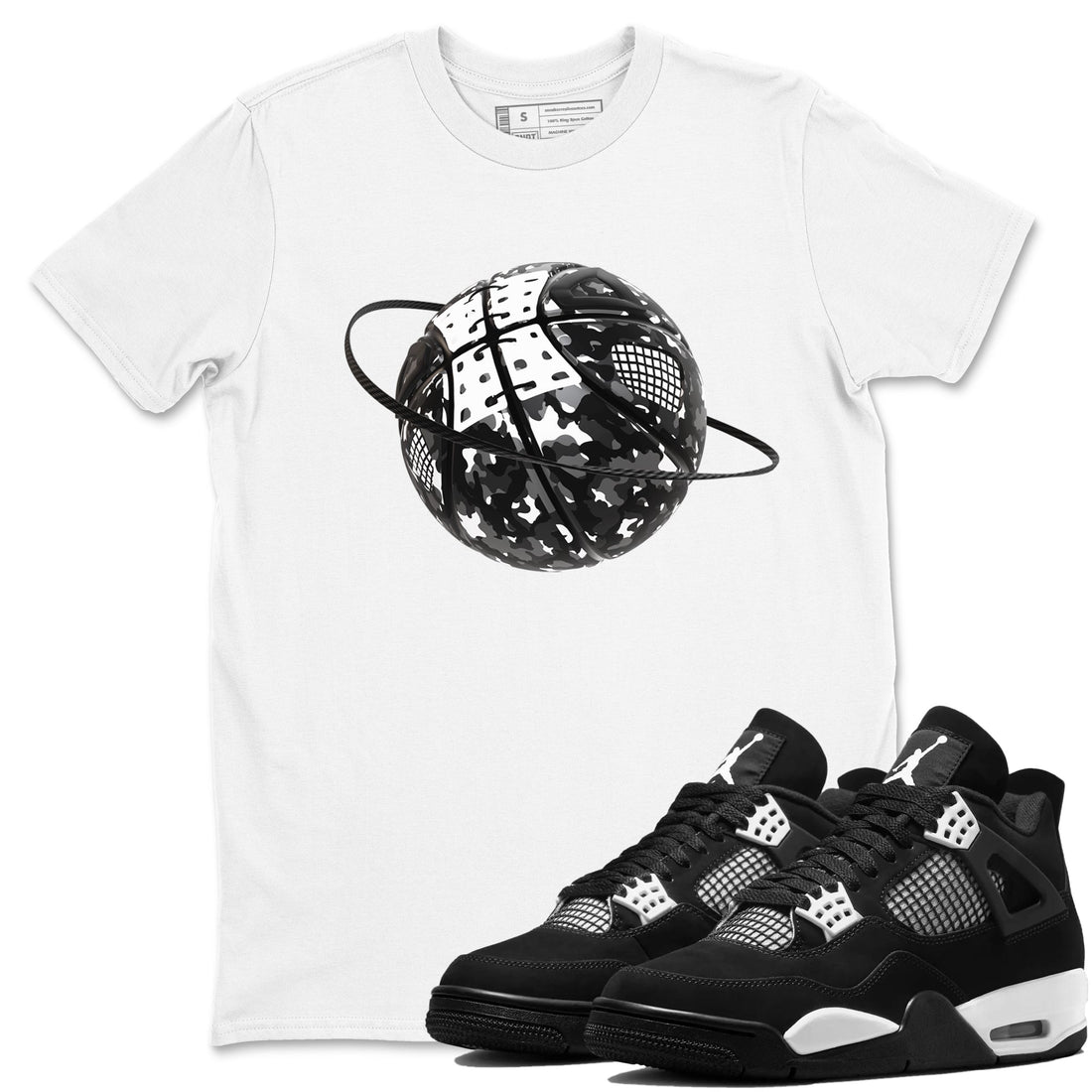 Camo Basketball Planet Sneaker Tees - Air Jordan 4 White Thunder