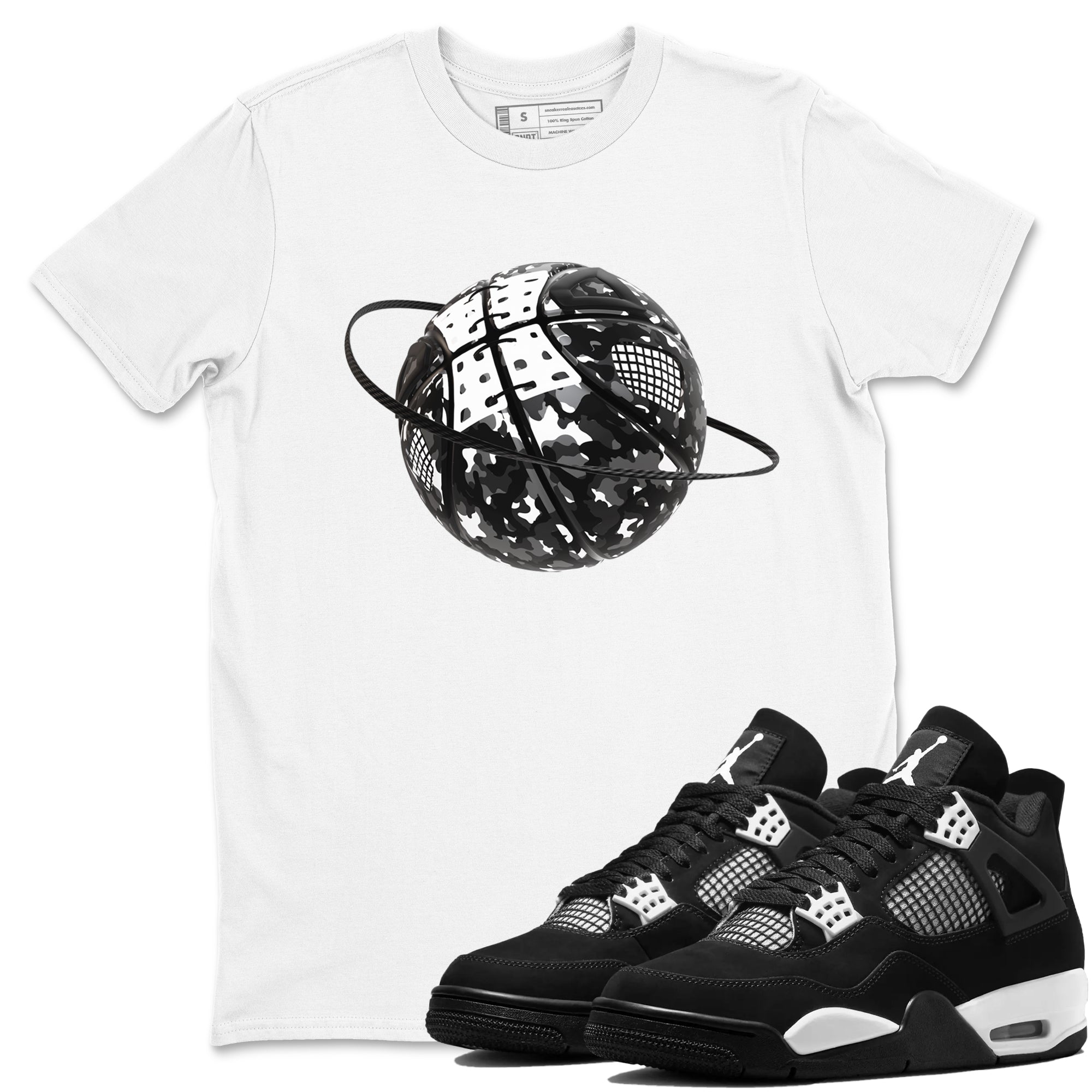 Camo Basketball Planet Sneaker Tees - Air Jordan 4 White Thunder