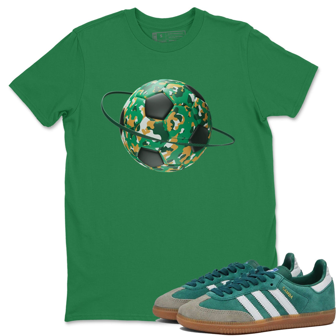 Camo Soccerball Planet Sneaker Tee - Samba Collegiate Green Gum