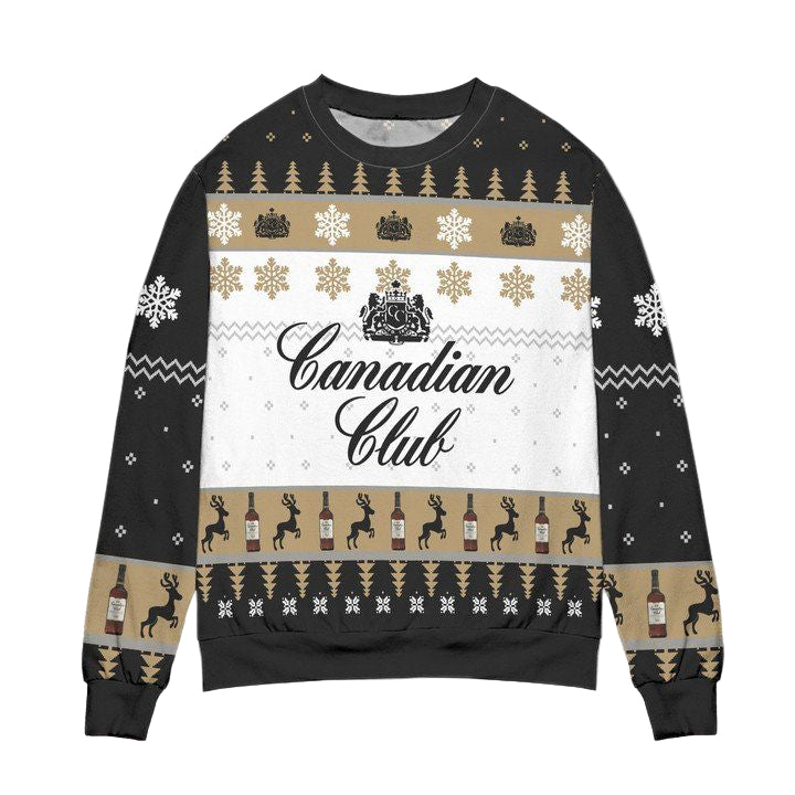Canadian Club Whisky Snowflake Pattern Ugly Christmas Sweater ? Black ? Usalast