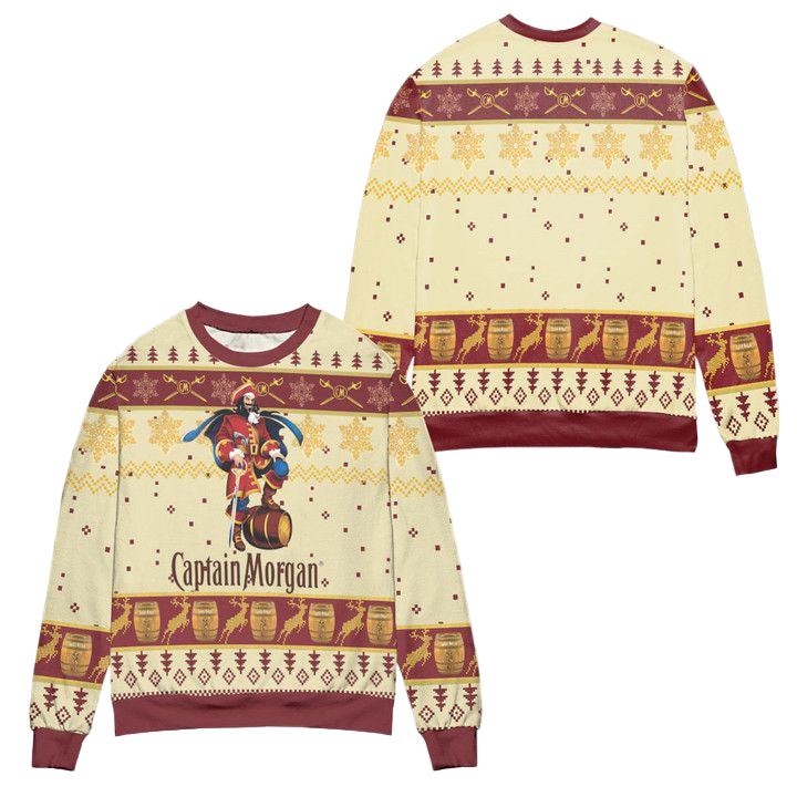 Captain Morgan Logo Christmas Pattern Ugly Christmas Sweater ? Red Beige ? Usalast