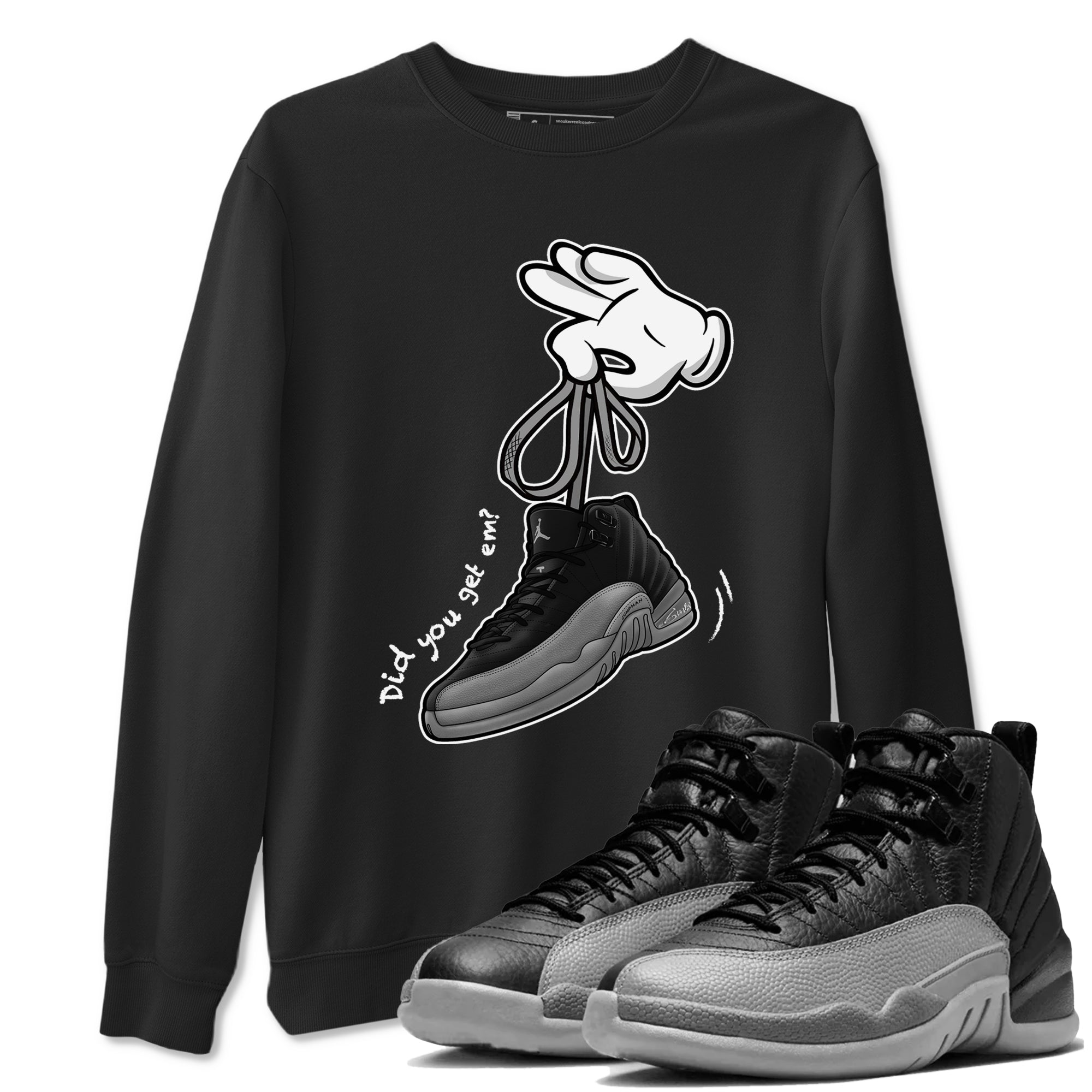 Cartoon Hands Sneaker Tees - Air Jordan 12 Black Wolf Grey