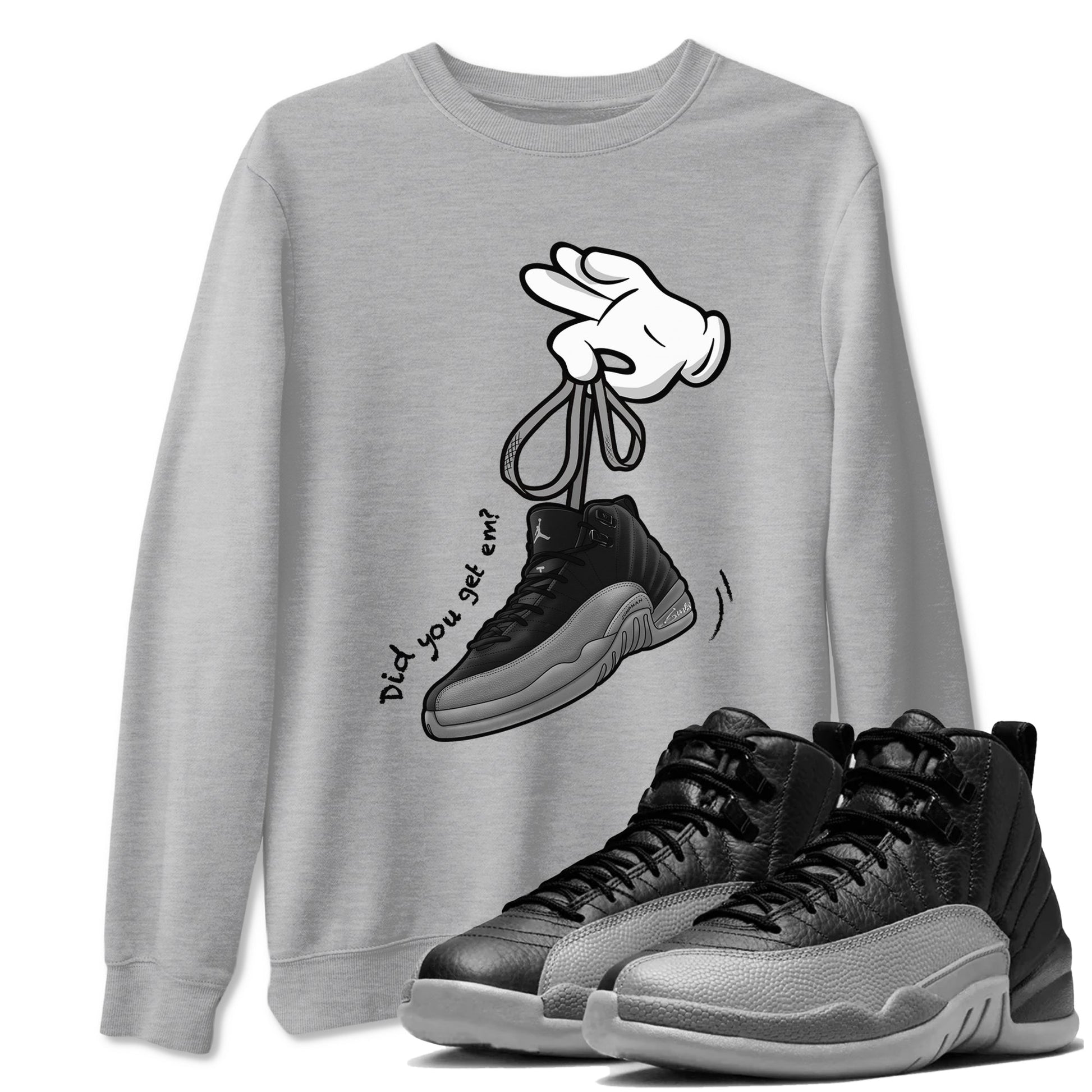 Cartoon Hands Sneaker Tees - Air Jordan 12 Black Wolf Grey