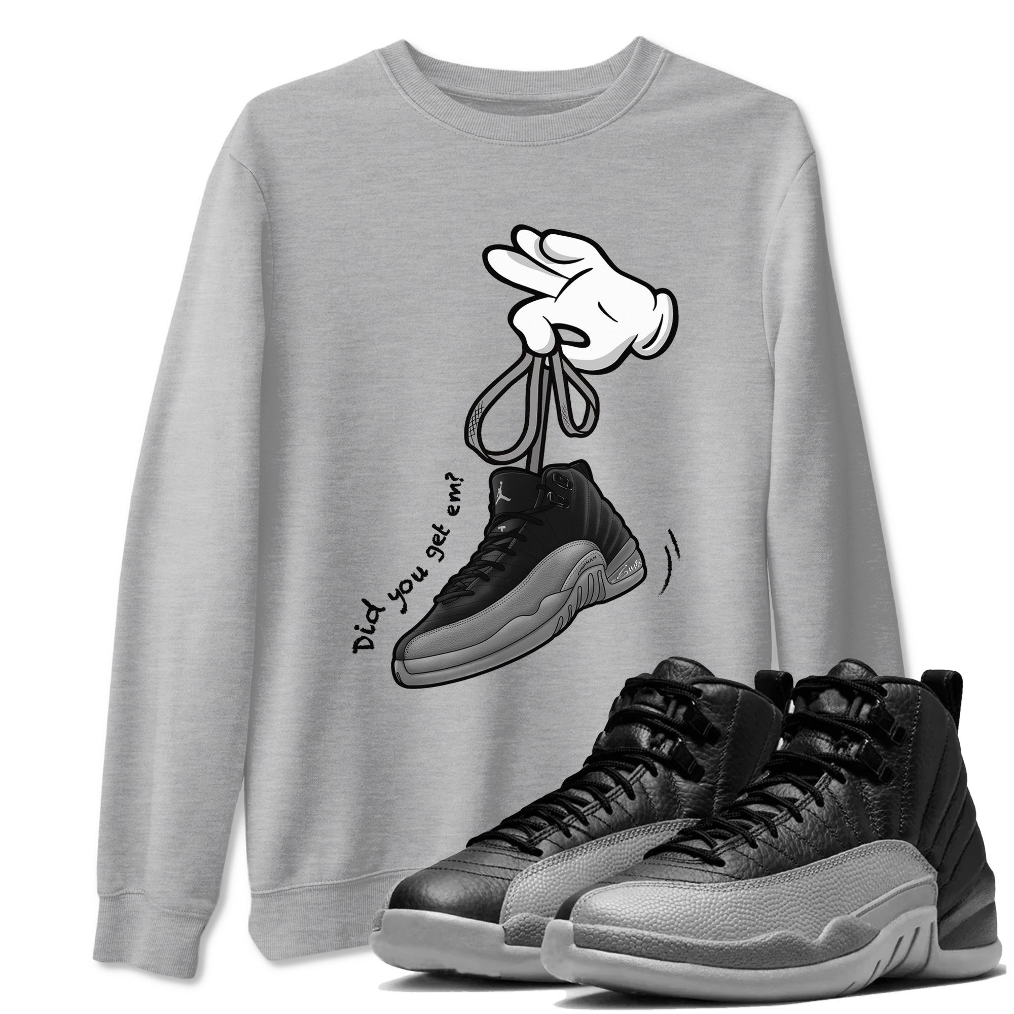 Cartoon Hands Sneaker Tees - Air Jordan 12 Black Wolf Grey