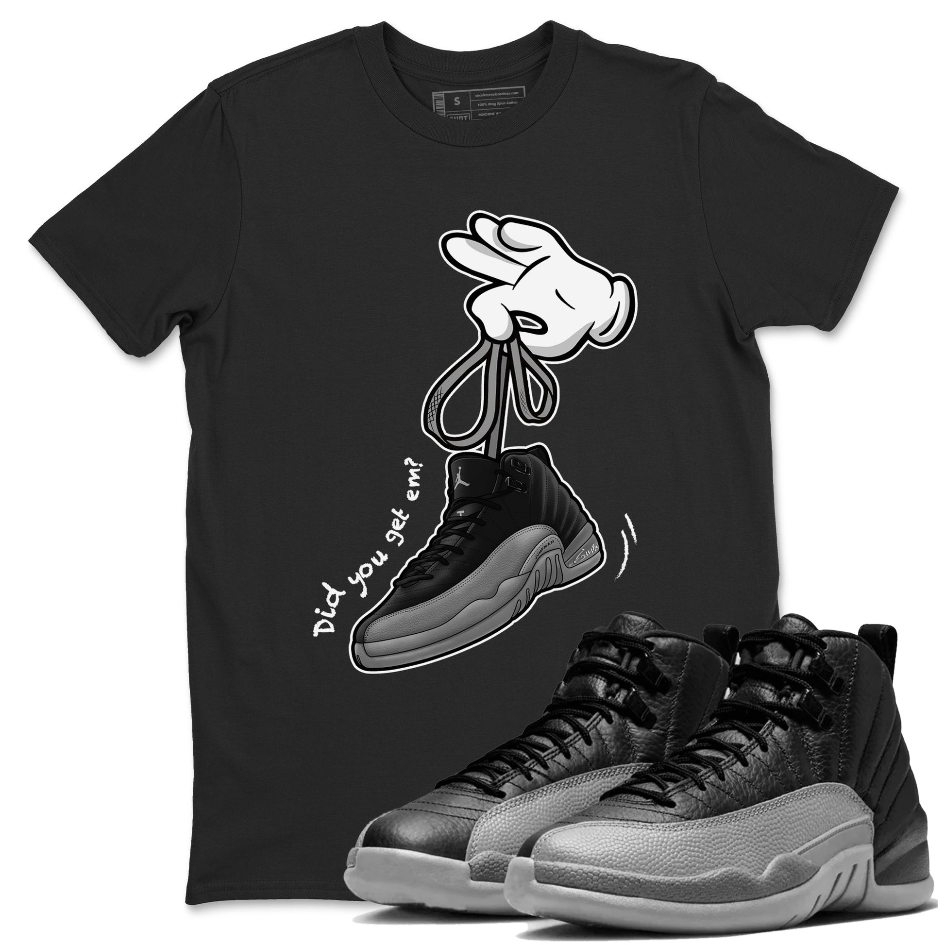 Cartoon Hands Sneaker Tees - Air Jordan 12 Black Wolf Grey