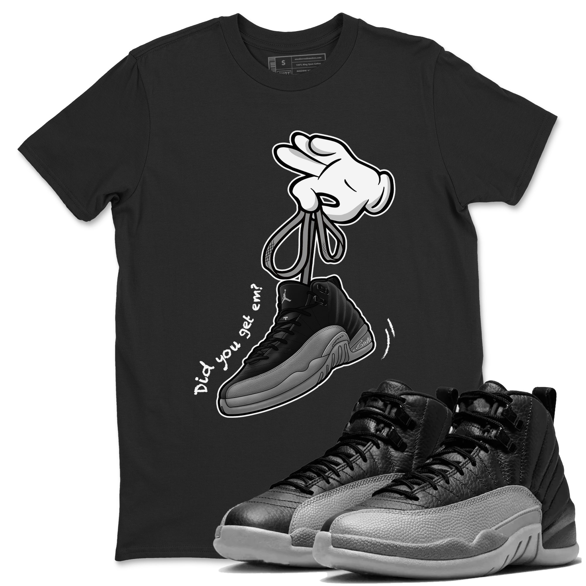Cartoon Hands Sneaker Tees - Air Jordan 12 Black Wolf Grey