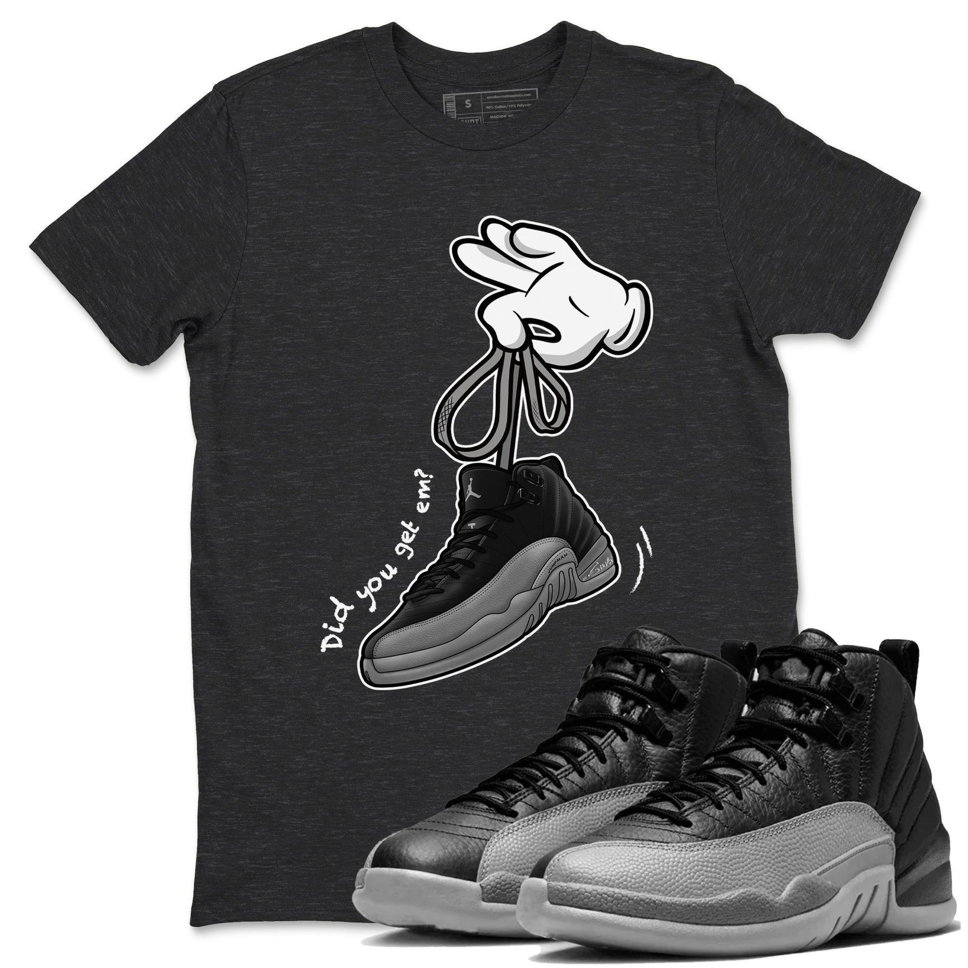 Cartoon Hands Sneaker Tees - Air Jordan 12 Black Wolf Grey