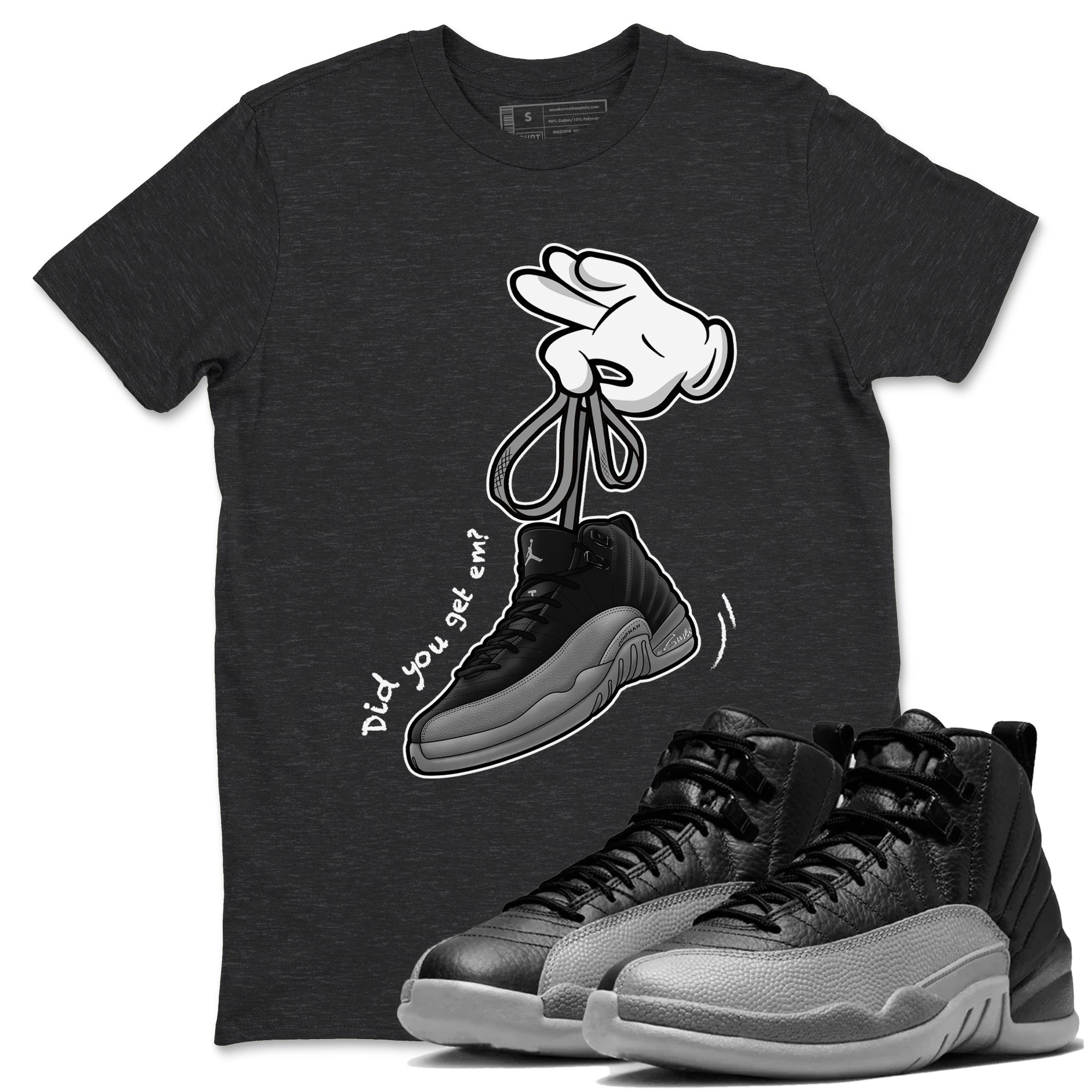 Cartoon Hands Sneaker Tees - Air Jordan 12 Black Wolf Grey