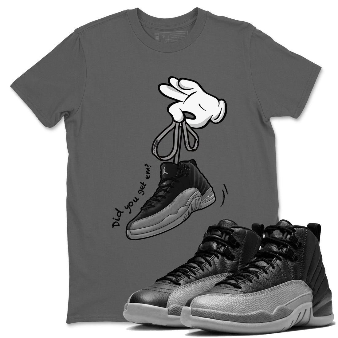 Cartoon Hands Sneaker Tees - Air Jordan 12 Black Wolf Grey