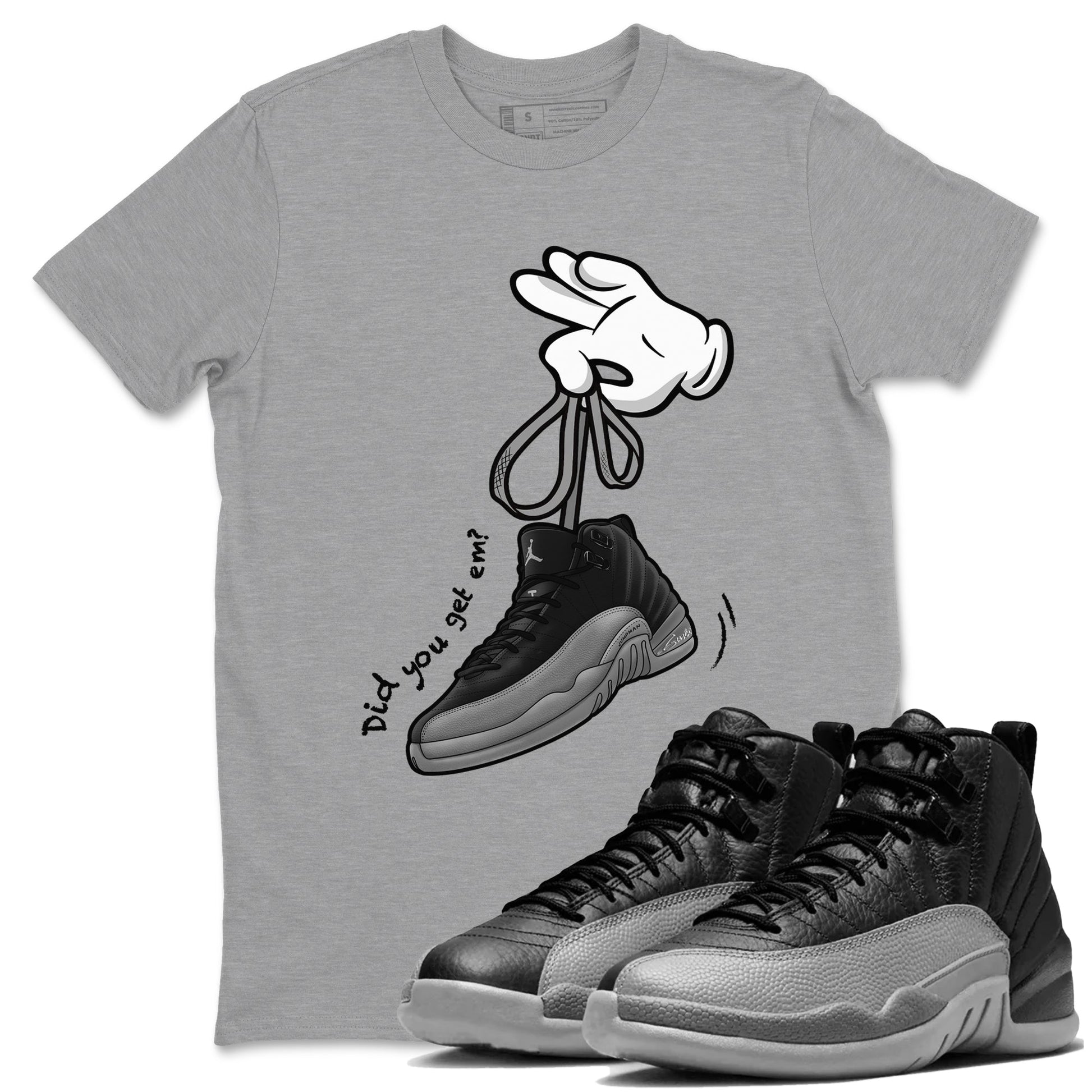 Cartoon Hands Sneaker Tees - Air Jordan 12 Black Wolf Grey