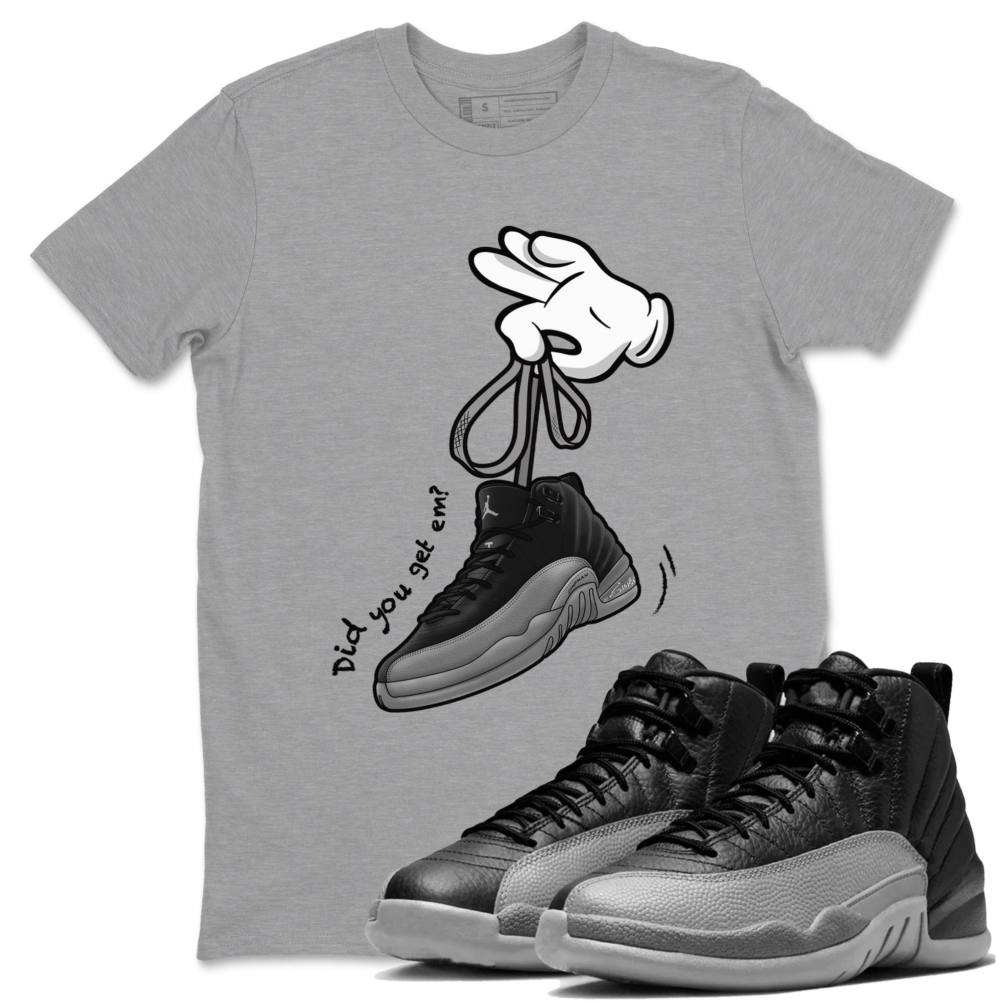 Cartoon Hands Sneaker Tees - Air Jordan 12 Black Wolf Grey