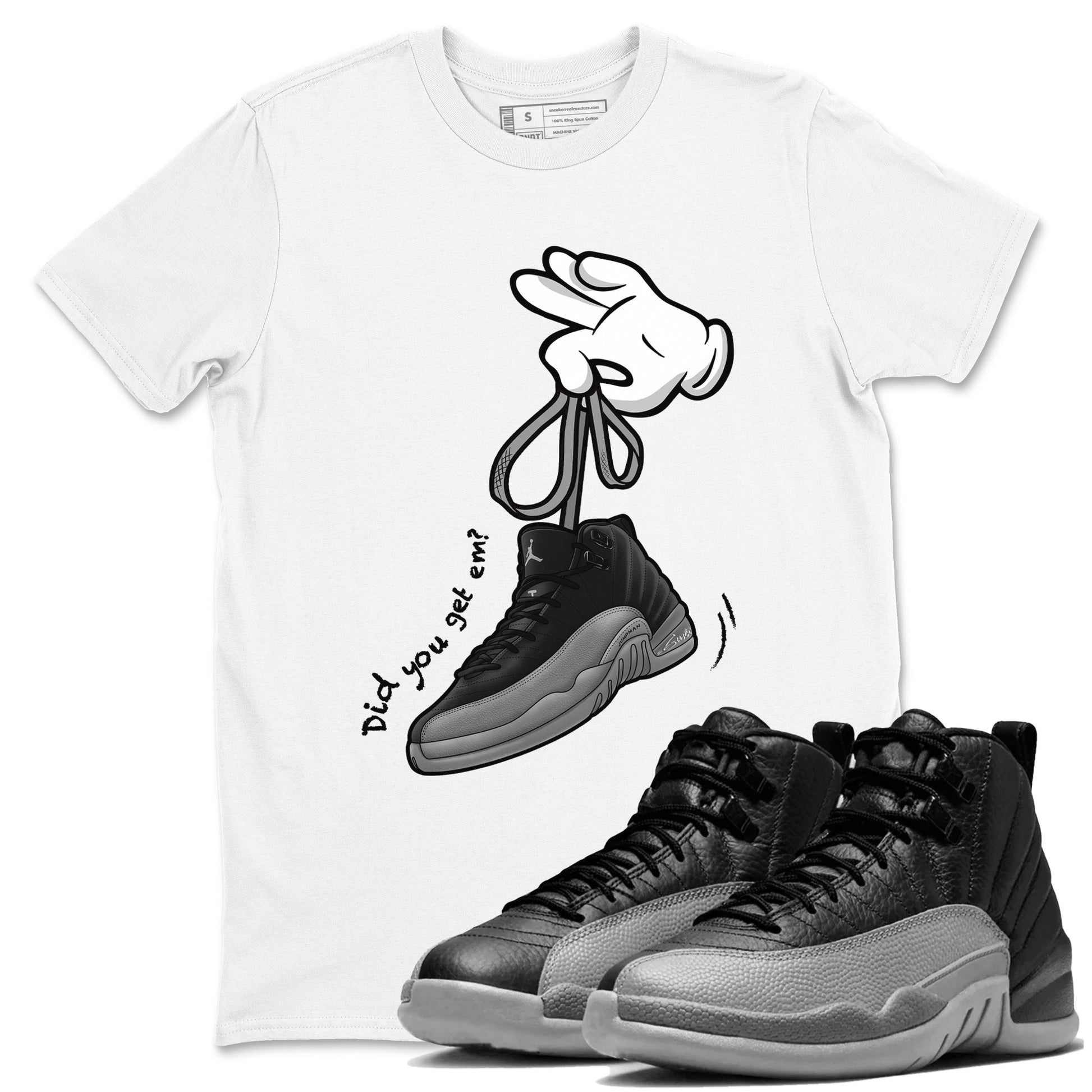 Cartoon Hands Sneaker Tees - Air Jordan 12 Black Wolf Grey