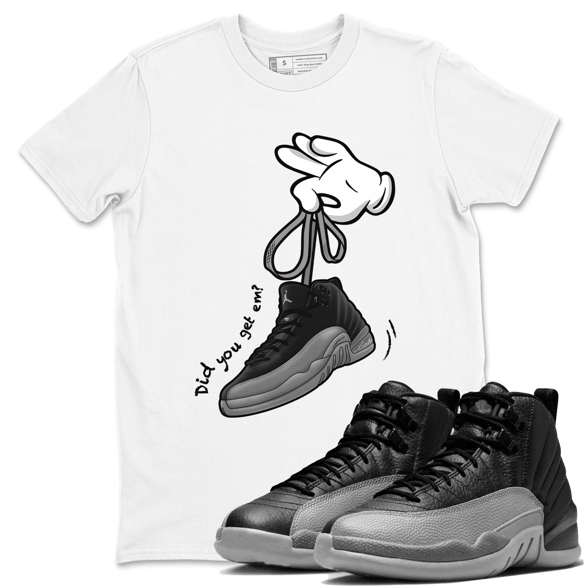 Cartoon Hands Sneaker Tees - Air Jordan 12 Black Wolf Grey