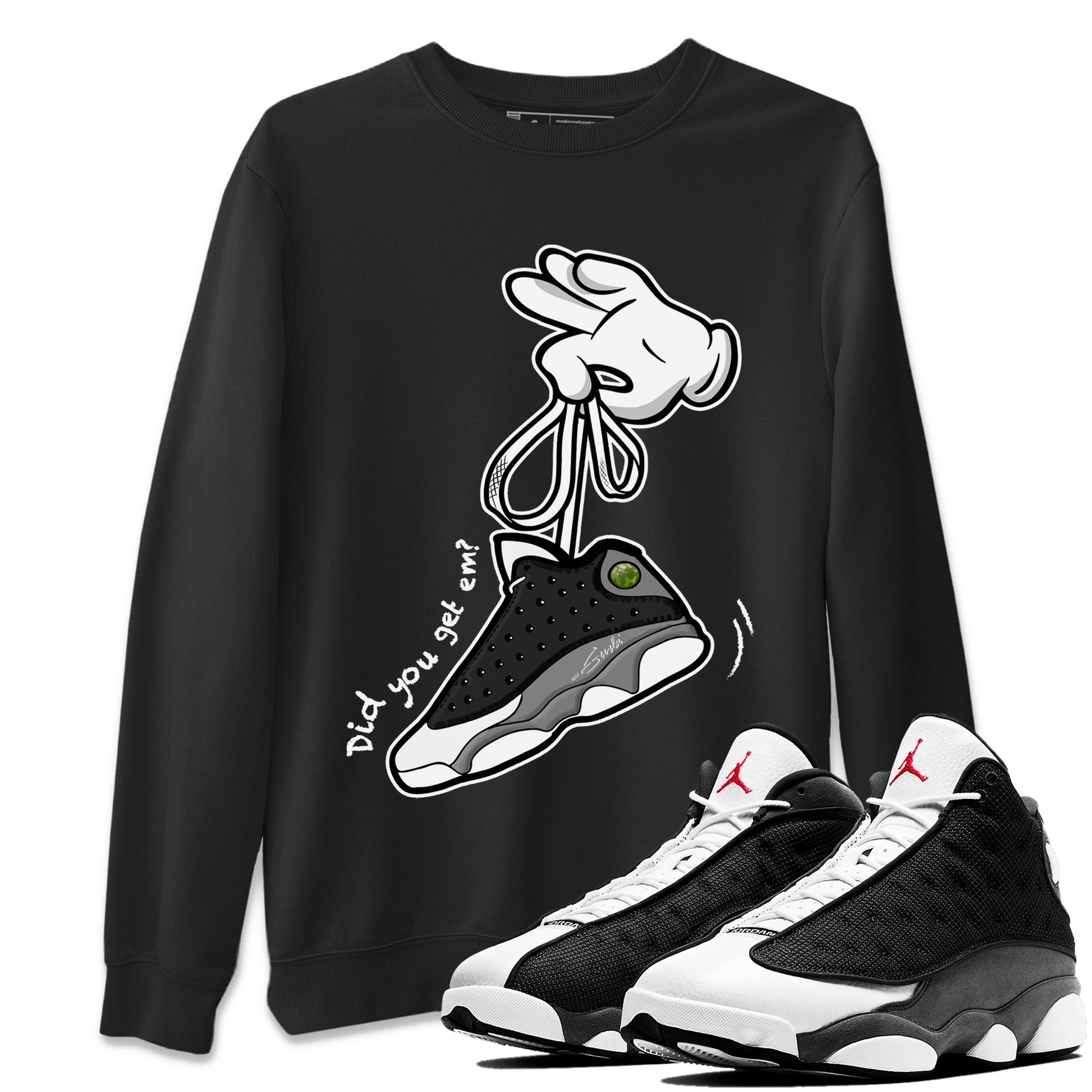 Cartoon Hands Unisex Tops - Air Jordan 13 Black Flint