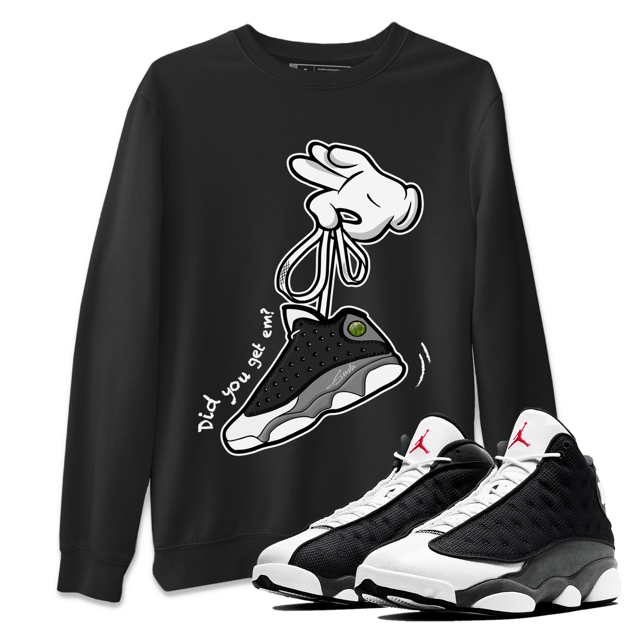 Cartoon Hands Unisex Tops - Air Jordan 13 Black Flint