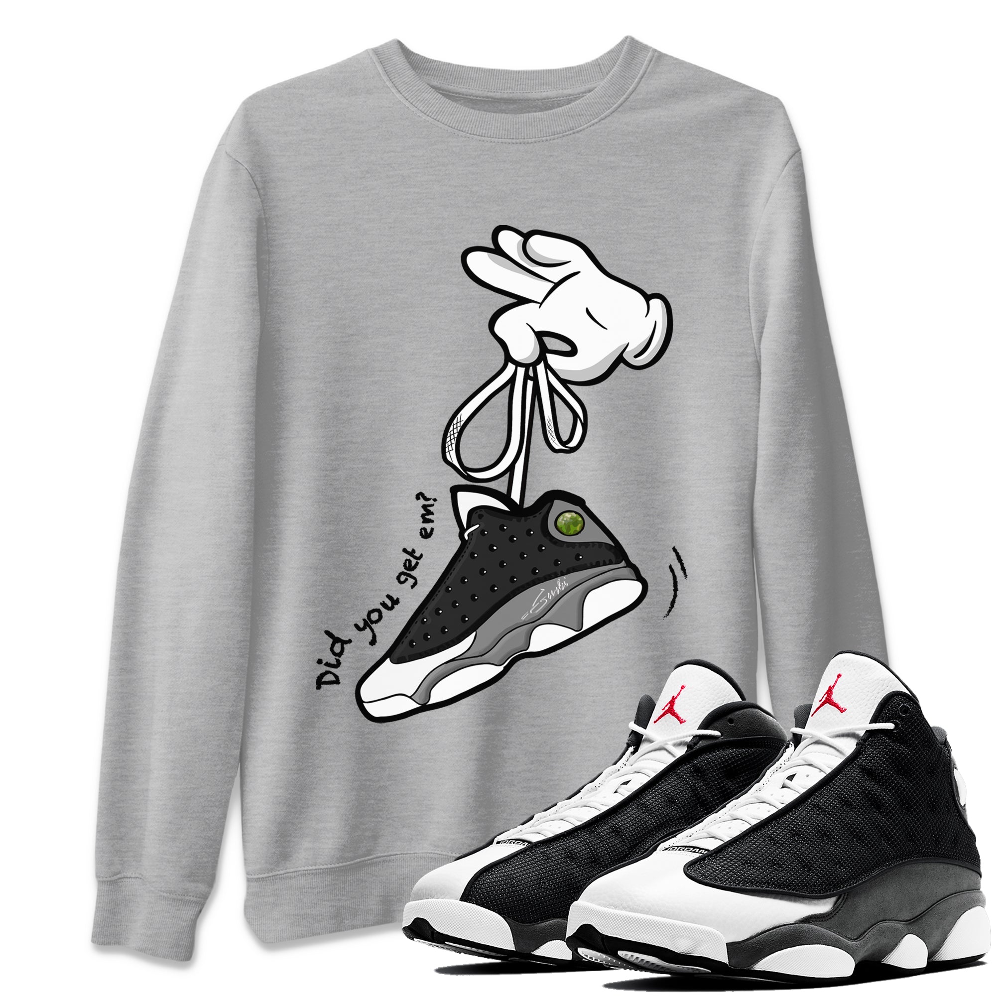 Cartoon Hands Unisex Tops - Air Jordan 13 Black Flint