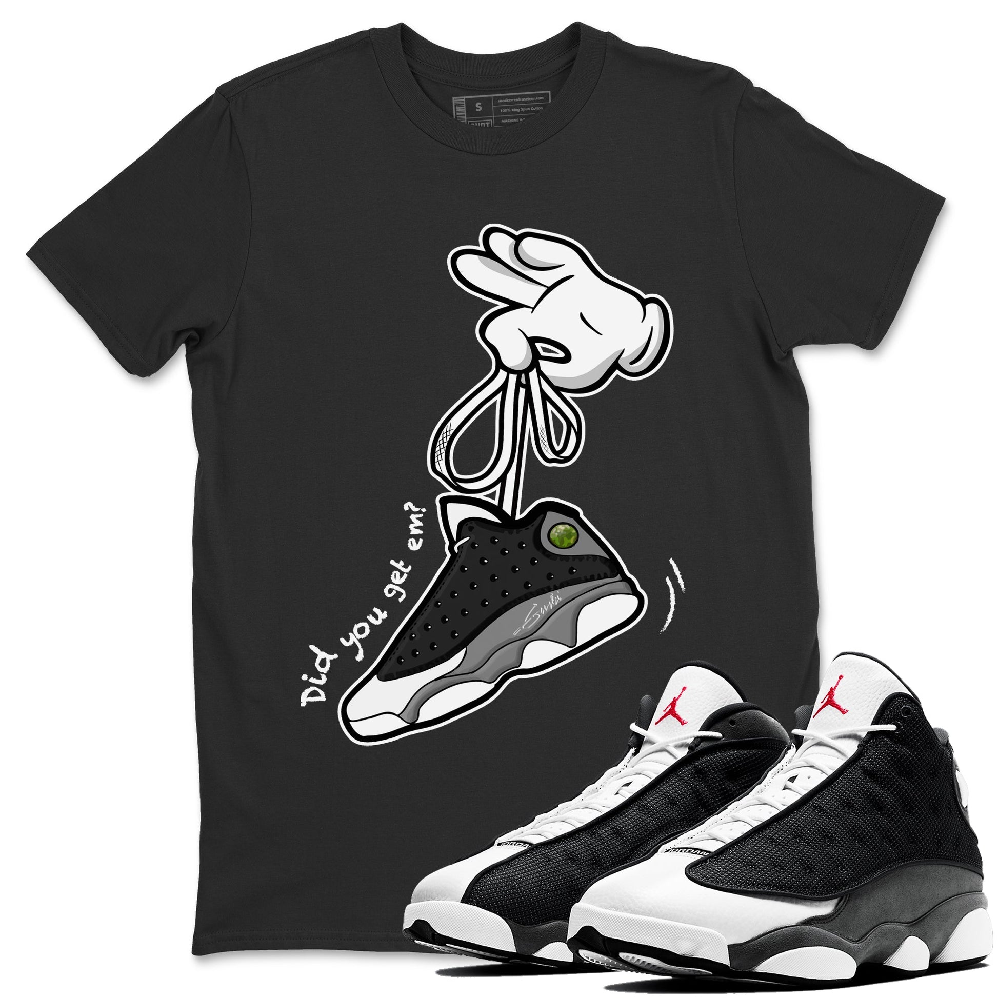 Cartoon Hands Unisex Tops - Air Jordan 13 Black Flint
