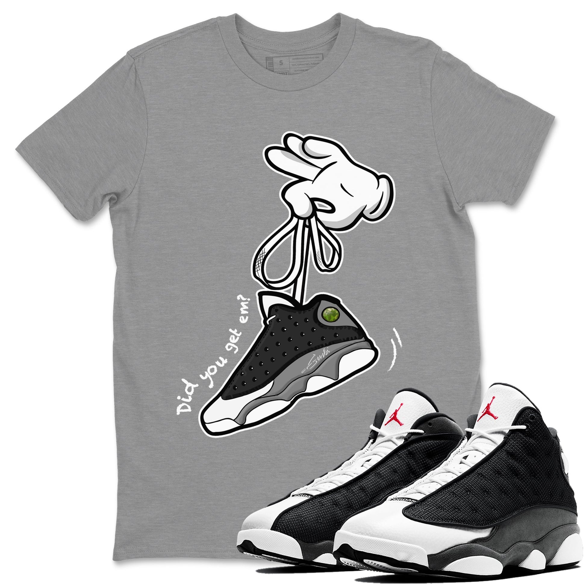 Cartoon Hands Unisex Tops - Air Jordan 13 Black Flint