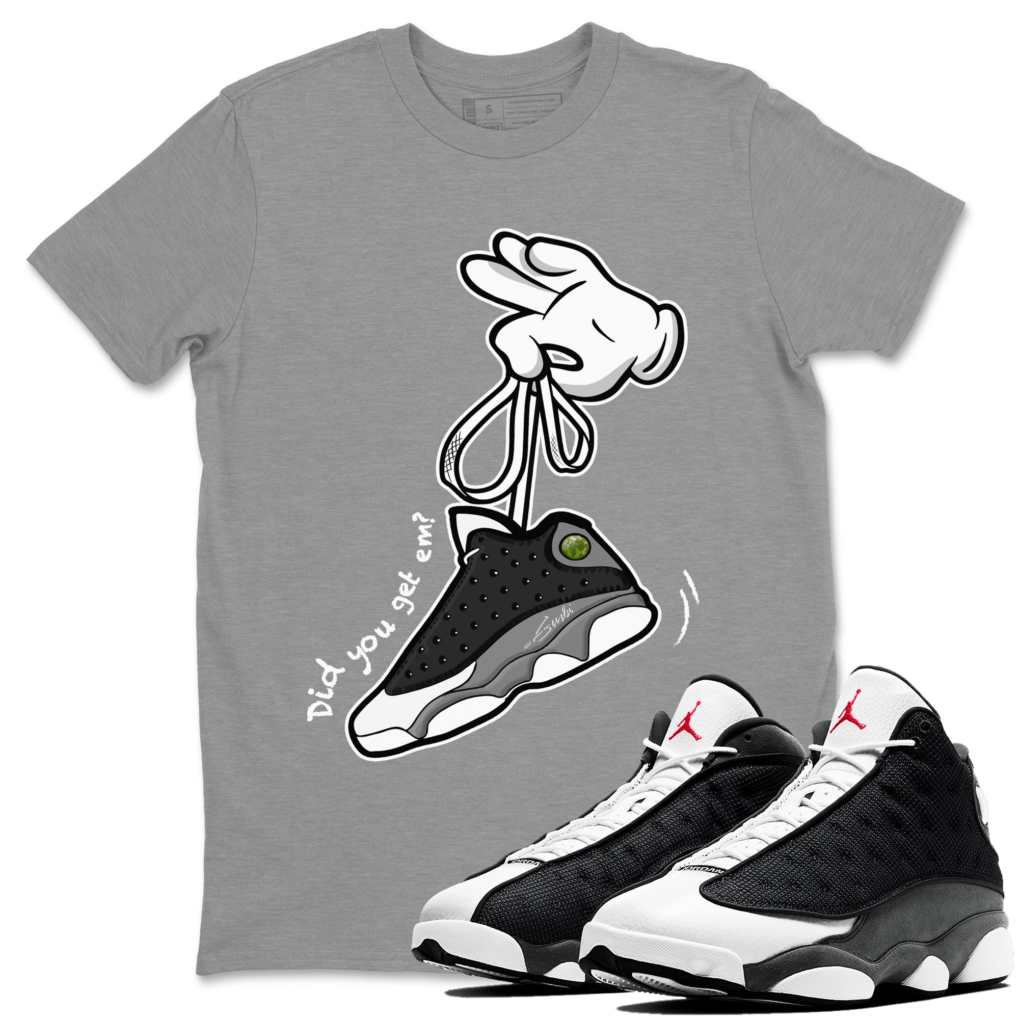 Cartoon Hands Unisex Tops - Air Jordan 13 Black Flint