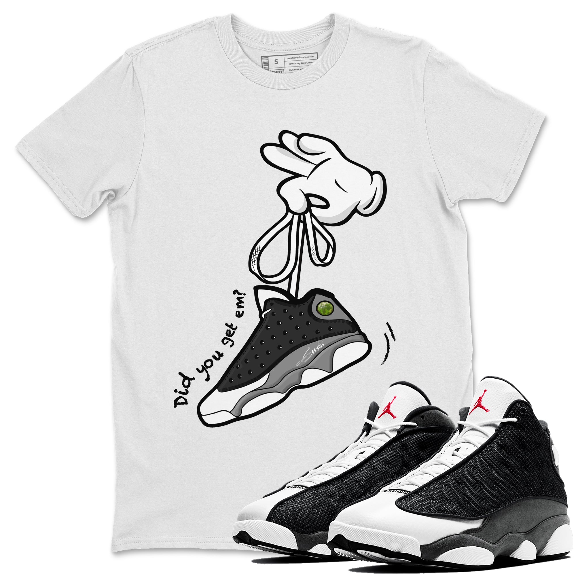 Cartoon Hands Unisex Tops - Air Jordan 13 Black Flint